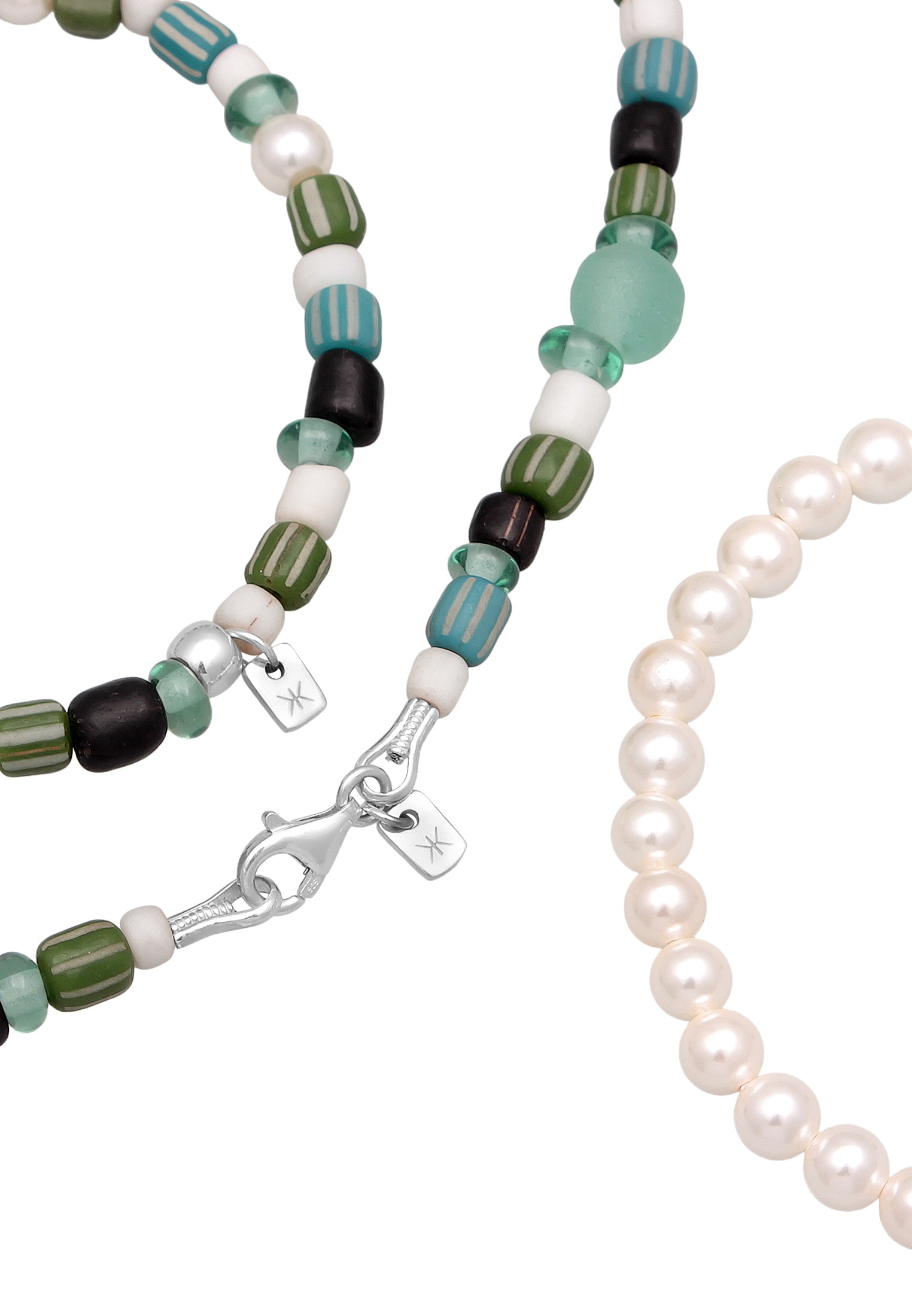 Kuzzoi Ketten und Armband Set »Schmuckset Herren Glas Perlen Set Halskette Armband 925 Silber«