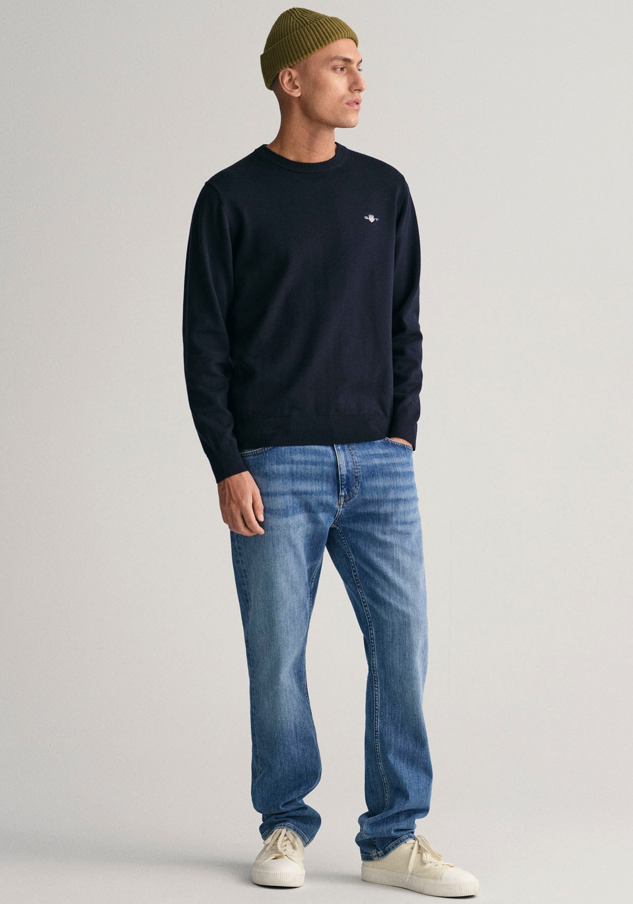 Gant Rundhalspullover »CLASSIC COTTON C-NECK«, Premium Strickpullver aus weicher 100% Baumwolle, Übergangspullover