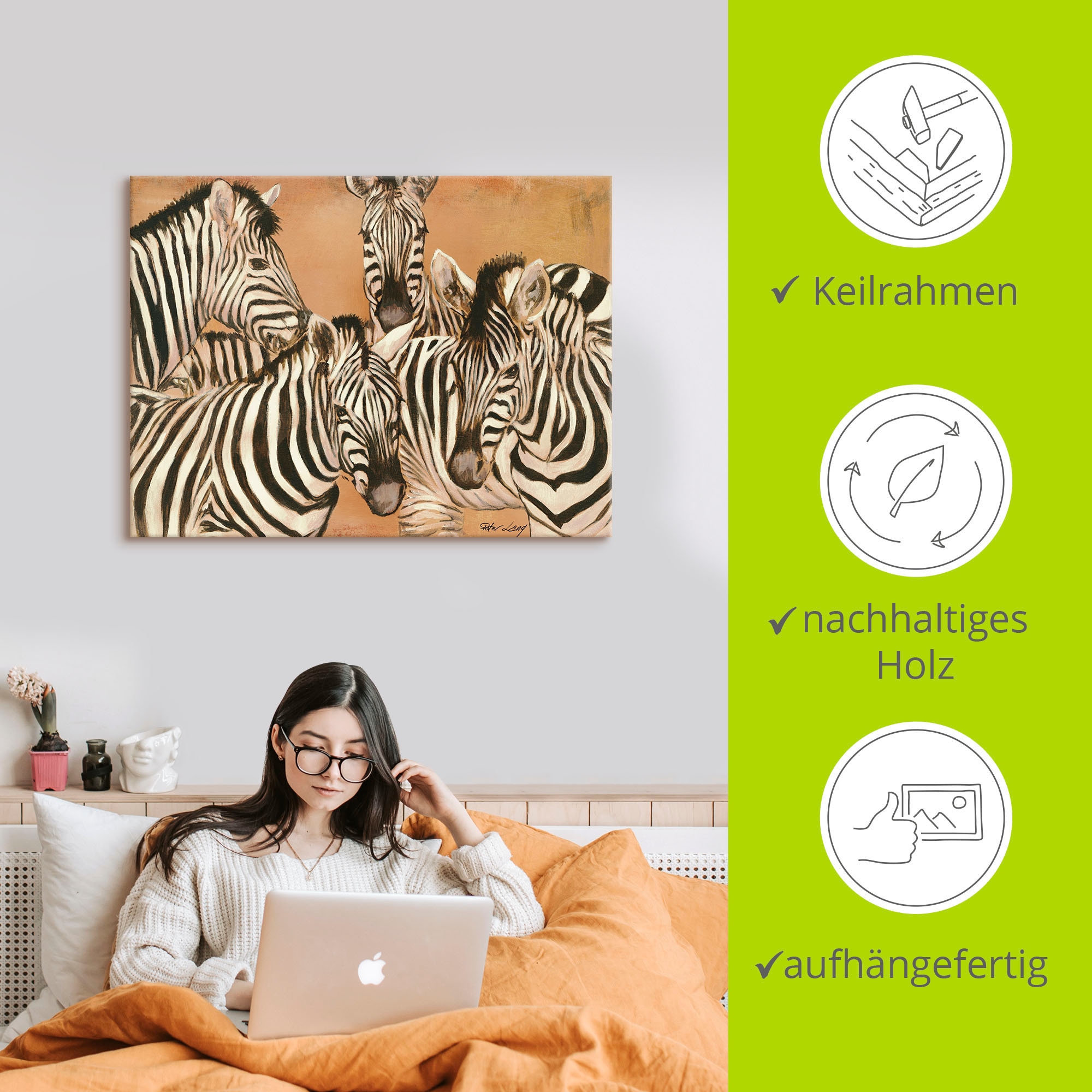 Artland Wandbild »Zebras«, Wildtiere, (1 St.), als Leinwandbild, Poster in verschied. Größen