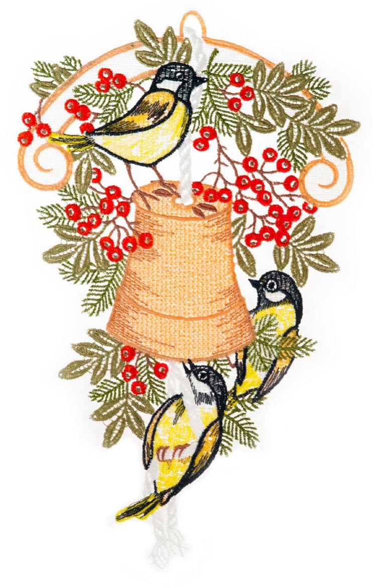 W. Reuter & Sohn - Plauener Spitze Fensterbild »Meisenglocke« Made in Germany in bunt, Größe B/L: 19 cm x 32 cm