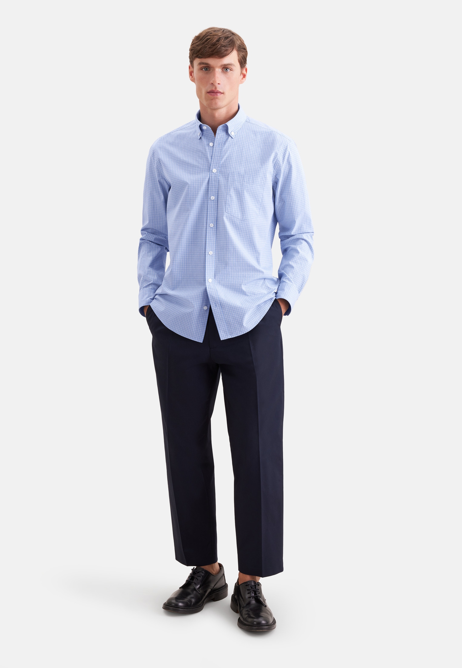 seidensticker Businesshemd Regular 1/1 Button-Down-Kragen Karo