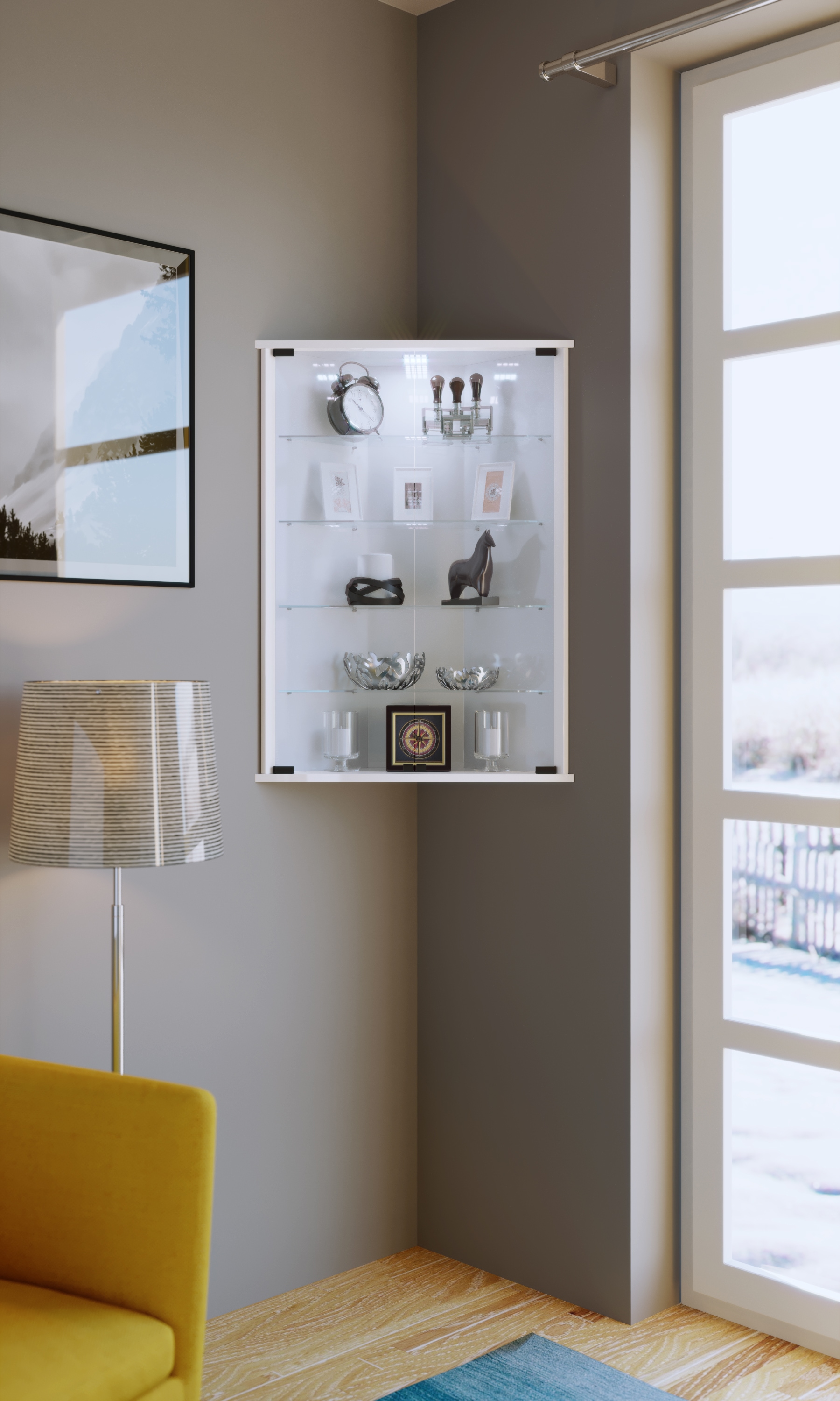 VCM Wandregal »VCM Glasvitrine hängend | Vitrine Glas mit ESG-Sicherheitsglas | Maße ca. H. 88 x B. 67 x T. 23 cm (ohne Füße) | Hängevitrine Glas | Modern und platzsparend | Glas Vitrinenschrank - Vecko«