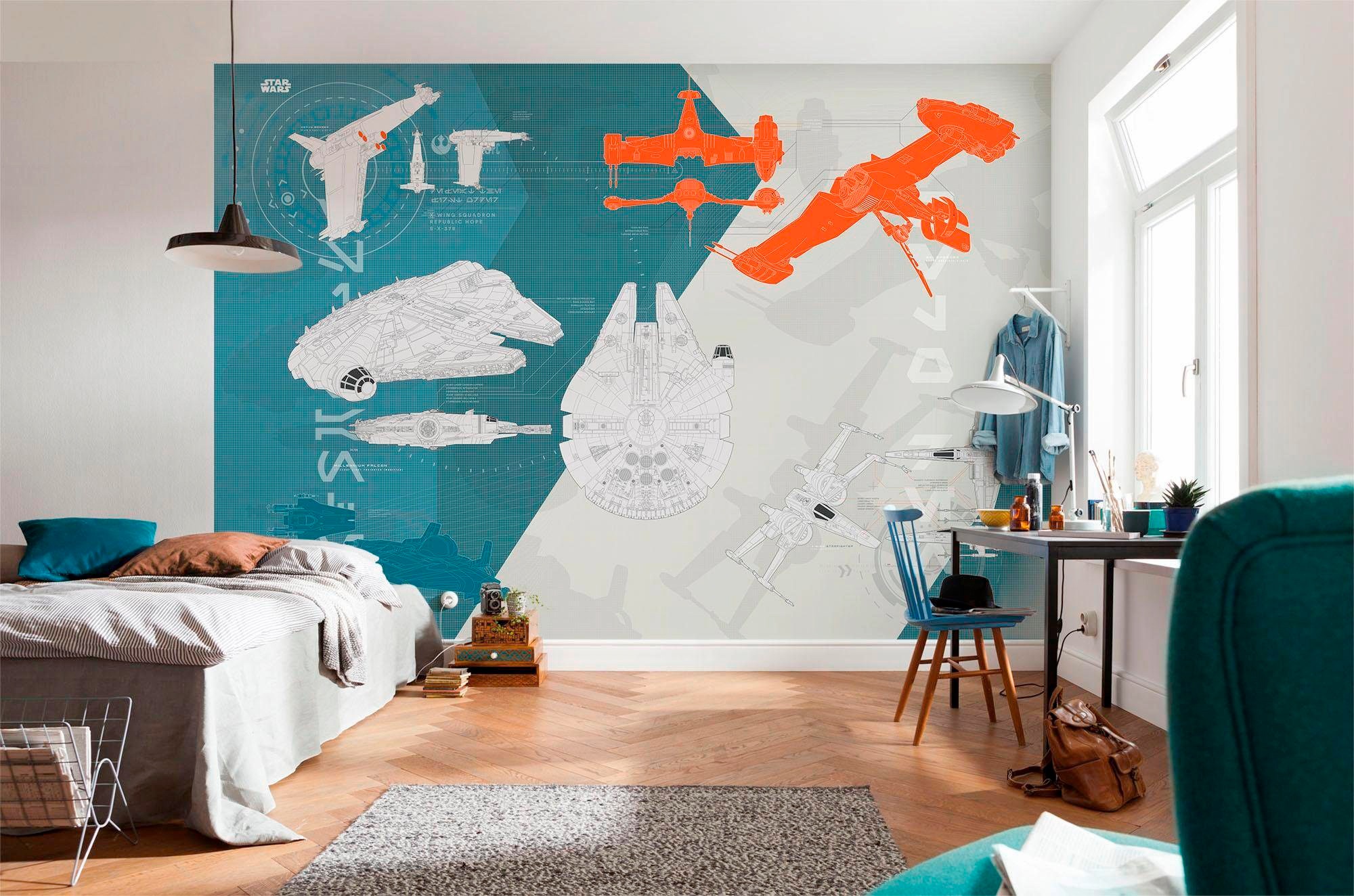 Komar Fototapete »STAR WARS Technical Plan - Größe 368 x 254 cm«, bedruckt, Kinderzimmer