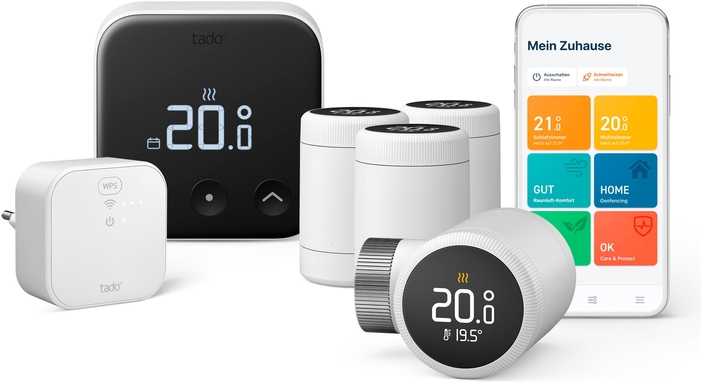 Tado Heizkörperthermostat »4x Heizkörper-Thermostat X + Bridge X + Sensor X« 6 Stk. tlg. in weiß