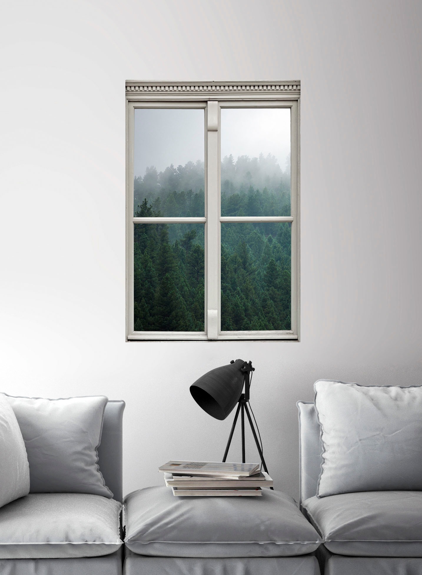 queence Wandsticker »Nebeliger Wald« Wandsticker, Wandbild, selbstklebend, 3D, Fenster