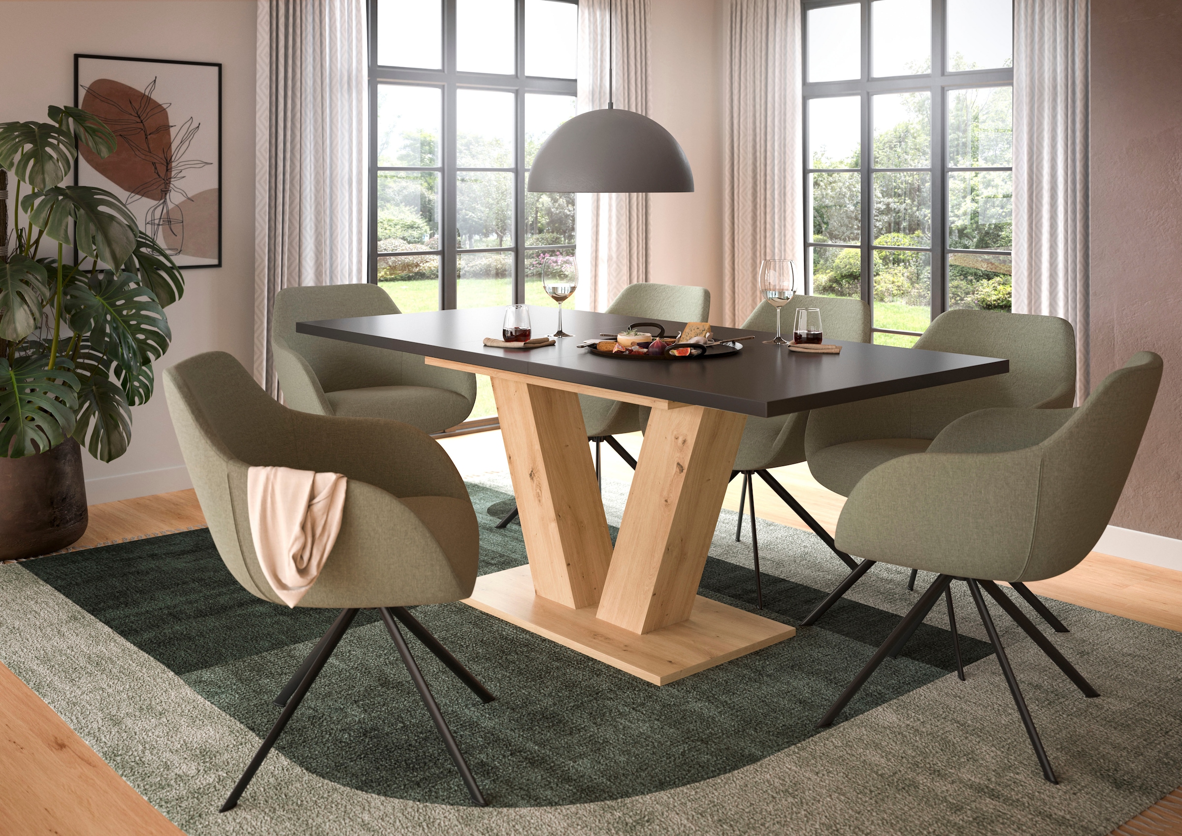 INOSIGN Esstisch »Motus, ausziehbar 150 -190 cm, inklusive 40 cm Einlegeplatte«, (Set, 1 St.), V-Gestell mit Bodenplatte, Tisch, Küchentisch, Esszimmer, Küche