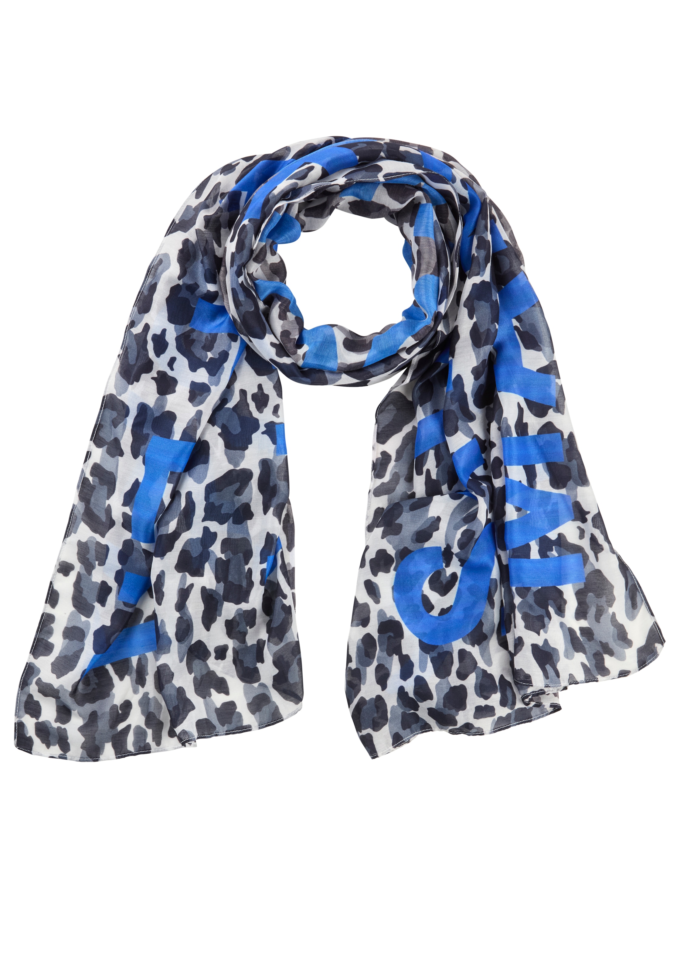 Laura Scott Modetuch in Schalform mit trendigem Leo-Allover- & leuchtendem Schriftzug - NEW