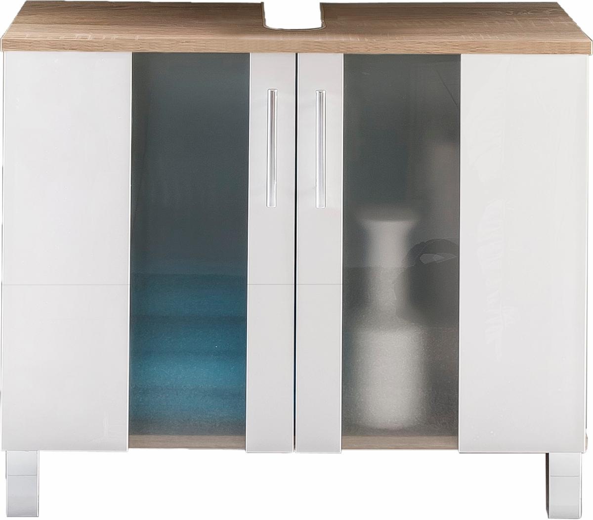 welltime Waschbeckenunterschrank »Padua«, Waschtisch in Weiß mit satiniertem Glas - Maße (B/T/H) 65/31/54 cm