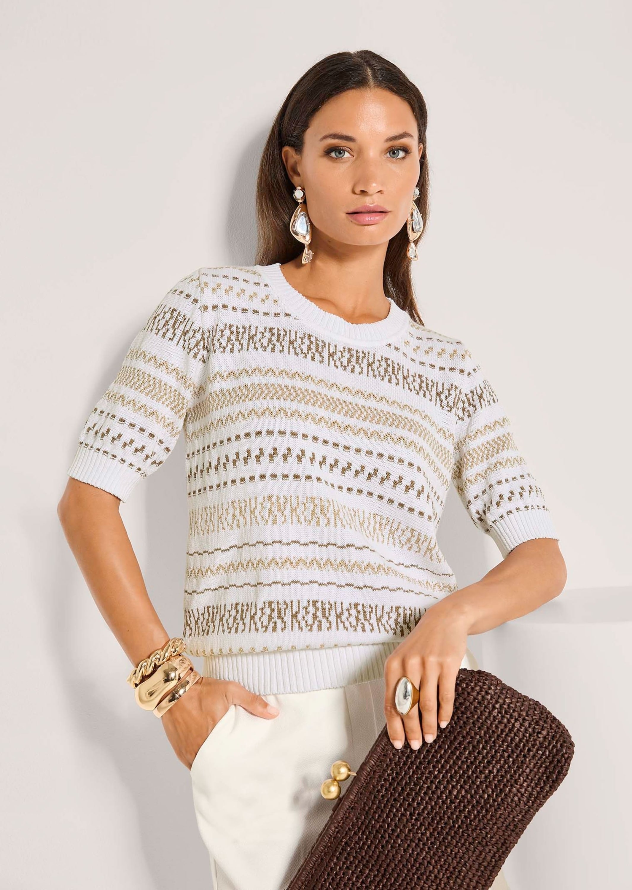 MADELEINE Longpullover »Strickpullover Jacquardpullover mit Glanzeffekt« Feines Jaquardmuster