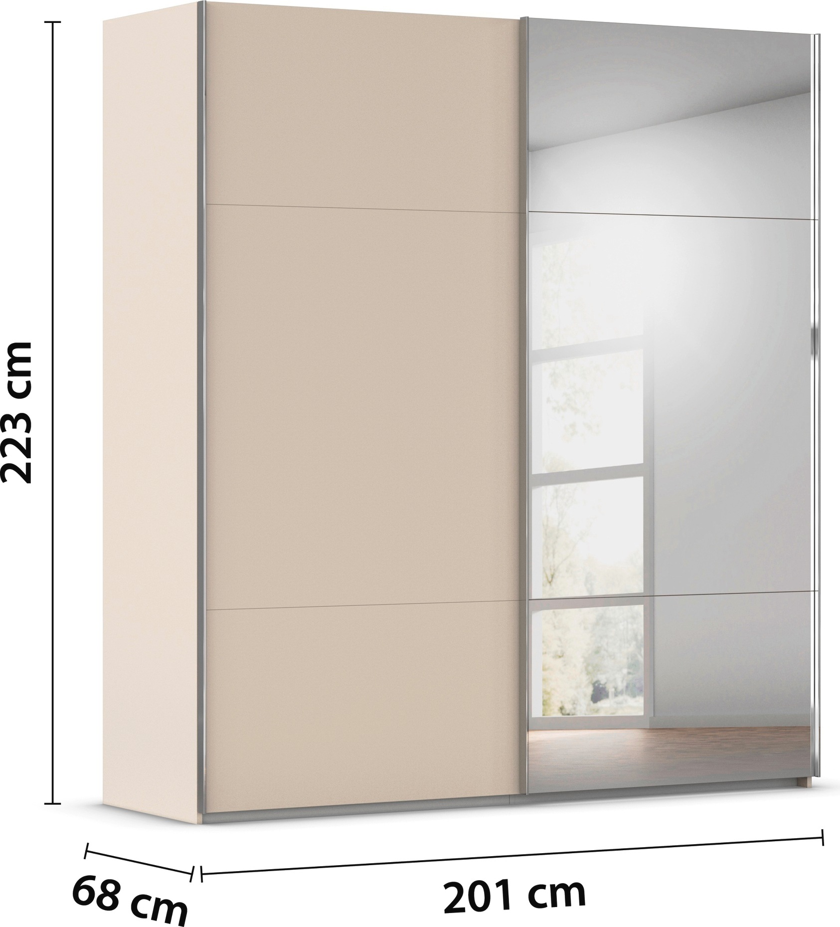 rauch Schwebetürenschrank »Kleiderschrank Schrank Garderobe Schlafzimmerschrank CONTIDO«, (in 3 verschiedenen Ausstattungen BASIC/CLASSIC/PREMIUM), aus hochwertigem Material in 6 Breiten 2 Griff-Farben MADE IN GERMANY