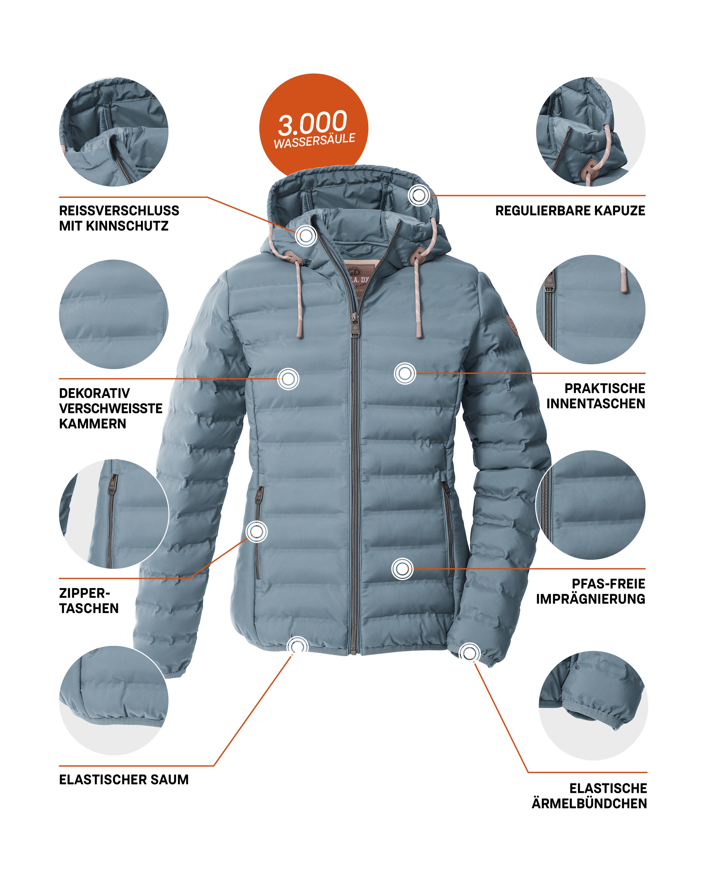 G.I.G.A. DX by killtec Steppjacke »Damen Steppjacke OOGW 1«, Leichte Steppjacke, wasserabweisend, weitenregulierbare Kapuze