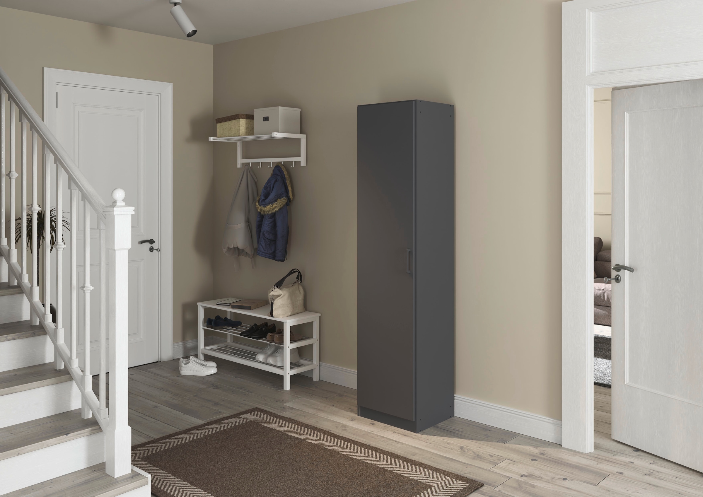 rauch Mehrzweckschrank »Garderobe Kleiderschrank Schrank Schuhschrank Putzschrank MINOSA« Breiten 47/69/91/136 cm, Höhen 197/210 cm,  In 4 Breiten mit vielen Einlegeböden für viel Stauraum MADE IN GERMANY