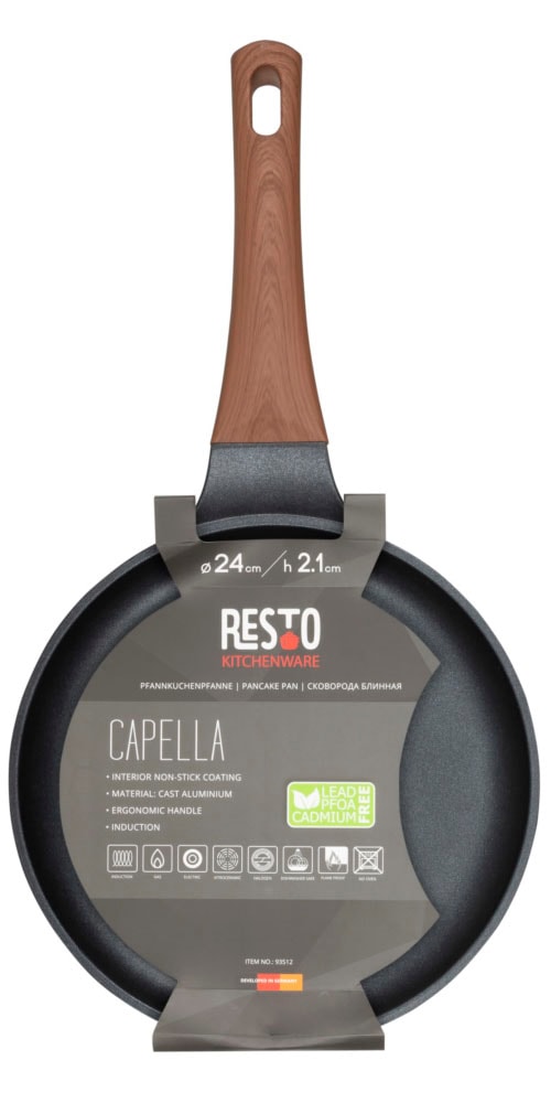 RESTO Kitchenware Crêpepfanne »Capella, Pfannkuchenpfanne antihaftbeschichtet und spülmaschinenfest«, Aluminiumguss, (1 tlg.), mit ergonomischem Soft-Touch Griff mit Hängeschlaufe