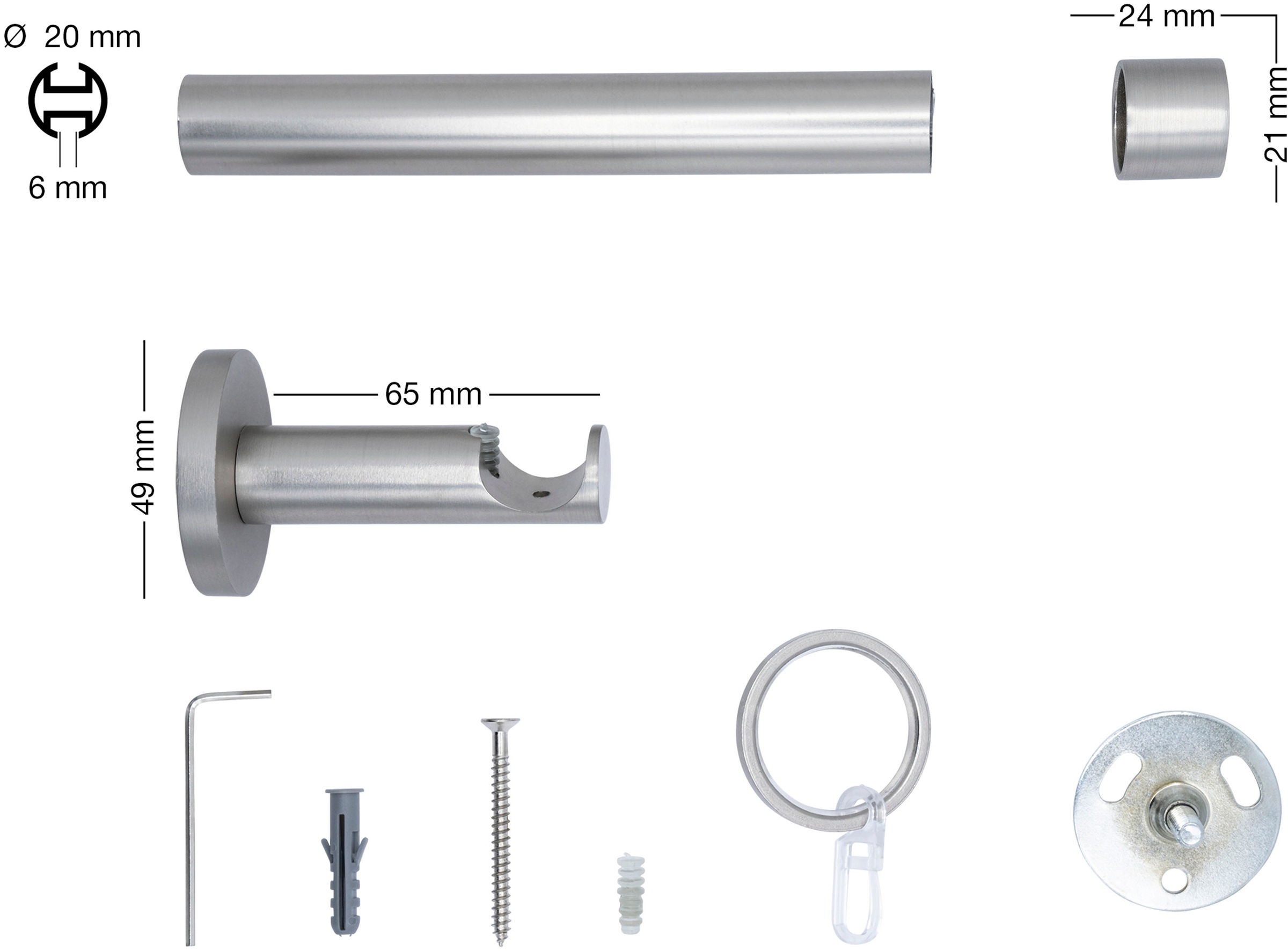 mydeco Gardinenstange »20mm Cap Wandträger 6,5 cm«, 1 läufig-läufig, Fixmaß