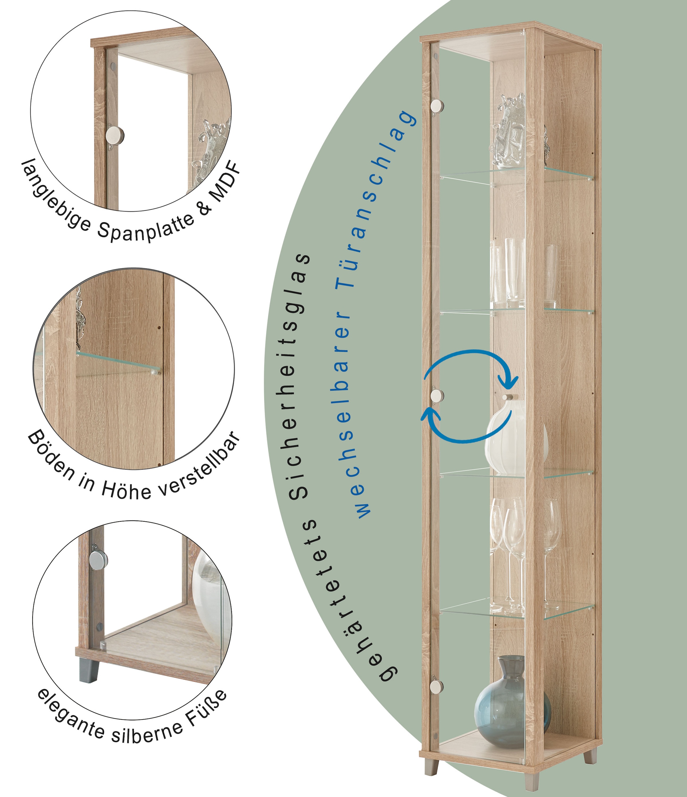 fif möbel Vitrine »OPTIMA Höhe ca. 172 cm«, Standvitrine/Glasvitrine 1x Glastür,perfekt für Sammler,Sammlervitrine