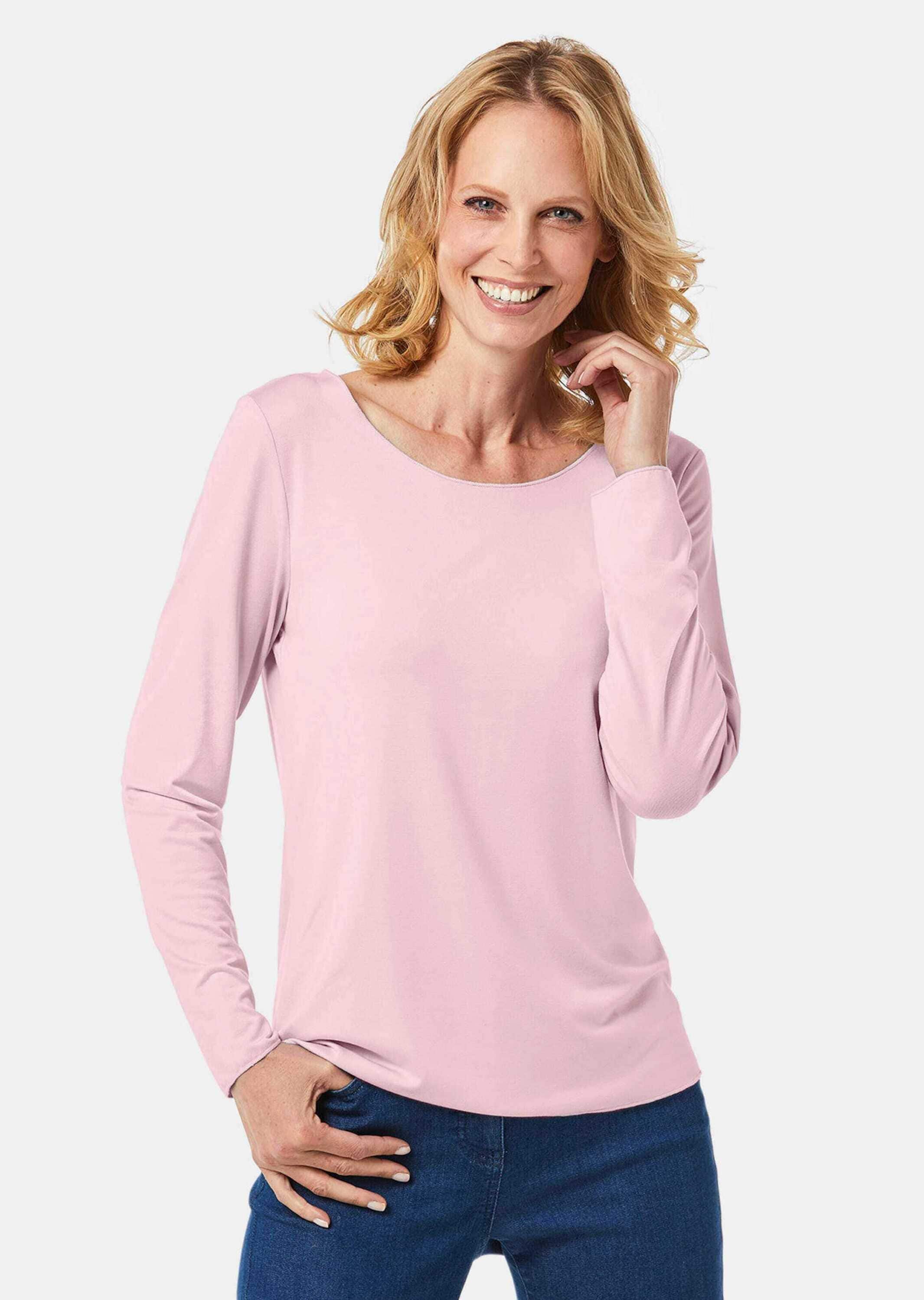 GOLDNER Longpullover »Rundhalsshirt Kombistarkes Langarmshirt mit tonaler Zierkante«