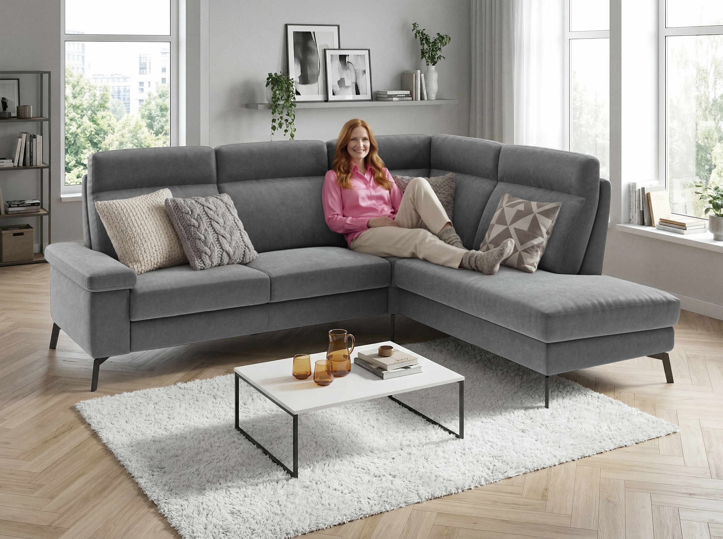 Home affaire Ecksofa »Nalani, optionaler Sitzauszug, Breite: 252 cm« Komfortabler Federkernsitz, großzügige Ecke, klappbare Armlehne