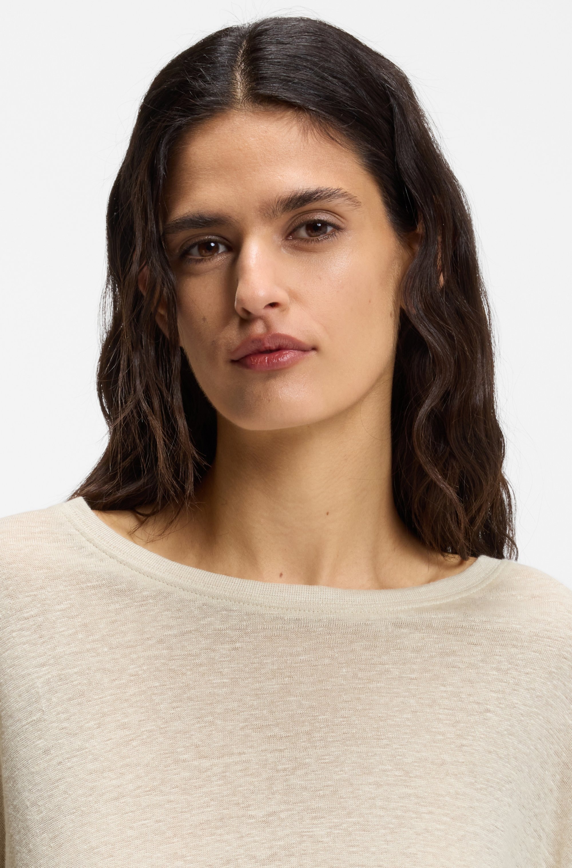 BOSS ORANGE T-Shirt »Emma Premium Damenmode« aus reinem Leinen, Rundhals