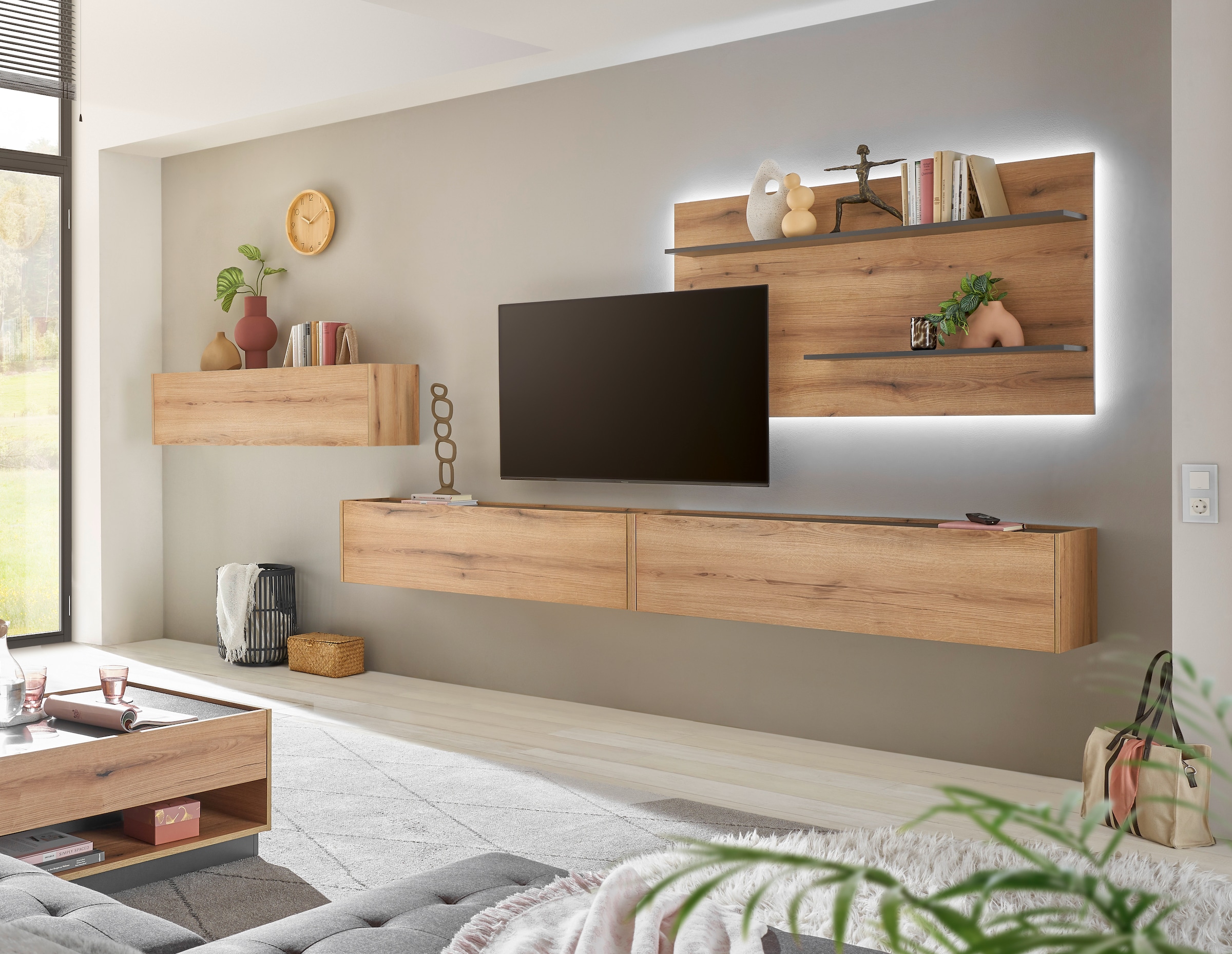 INOSIGN Wohnwand »City/Giron, moderne Anbauwand, Komplettset in vielen Farben verfügbar«, (Set, 4 St.), enthält drei Hängeschränke & ein Wandpaneel