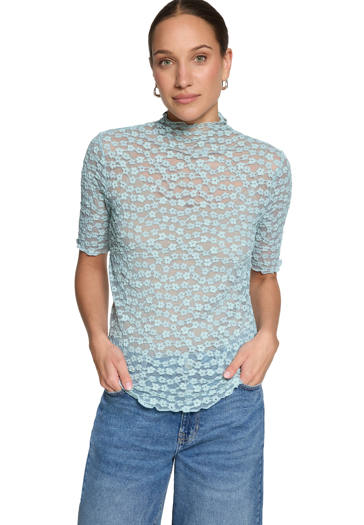 Zero Rundhalsshirt »Spitzenshirt kurzarm«