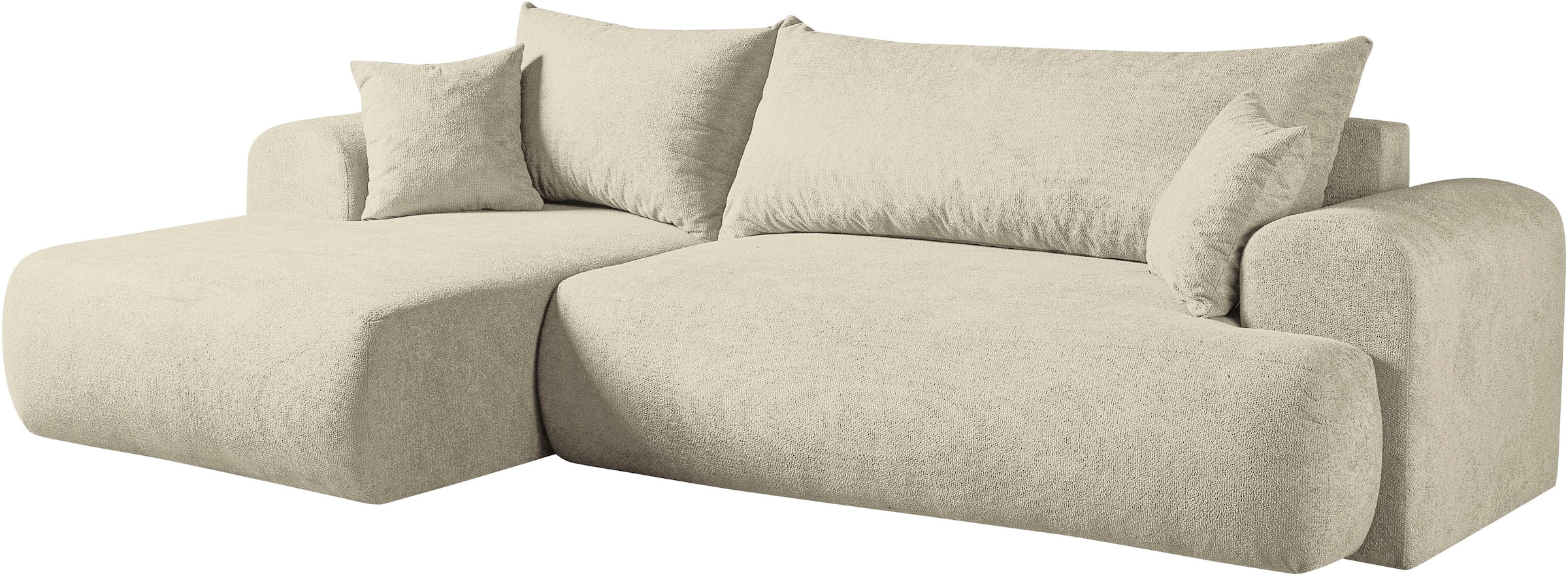 WERK2 Ecksofa »Ewela, modern, inkl. Bettfunktion & Bettkasten, bequem, Breite 265cm« moderner Boucle Bezug, Liegefläche 200/140cm