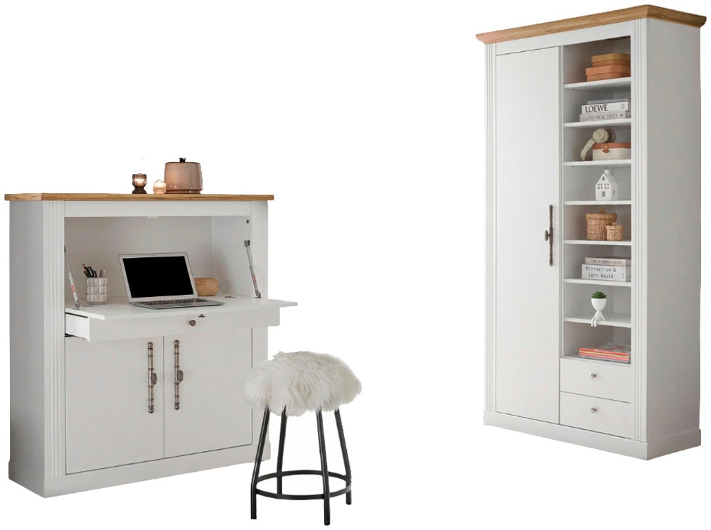 OTTO home Büromöbel-Set »Westminster, wohnliches Home-Office, Büro in zwei Farben verfügbar« Set, 2 tlg. enthält Sekretär und Stauraumschrank im Landhausstil, mit Kabelkanal