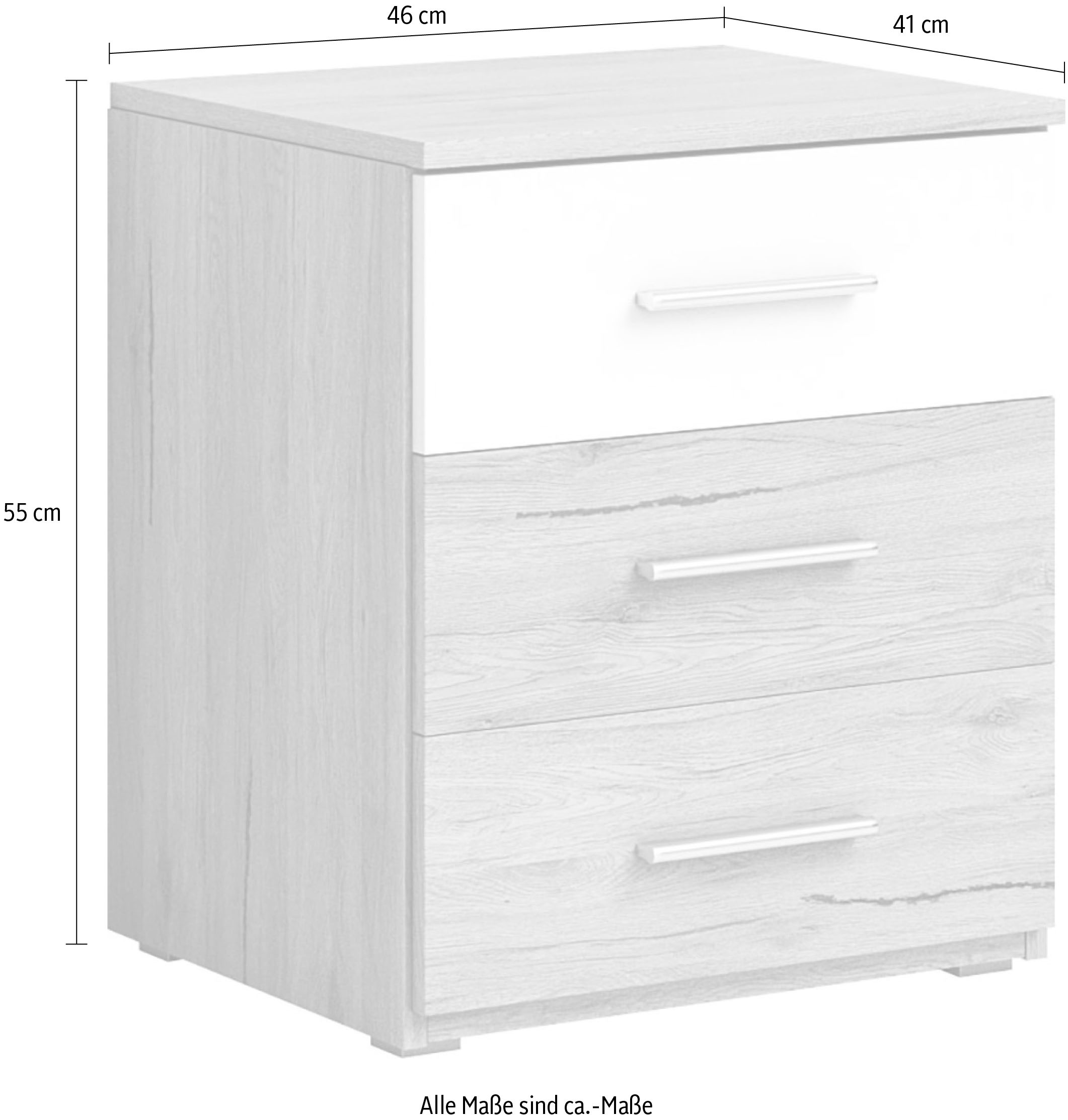 INOSIGN Nachtkommode »Beta Breite 46 cm, moderner Nachtschrank«, Nachttisch, Nachtkonsole mit 3 Schubladen