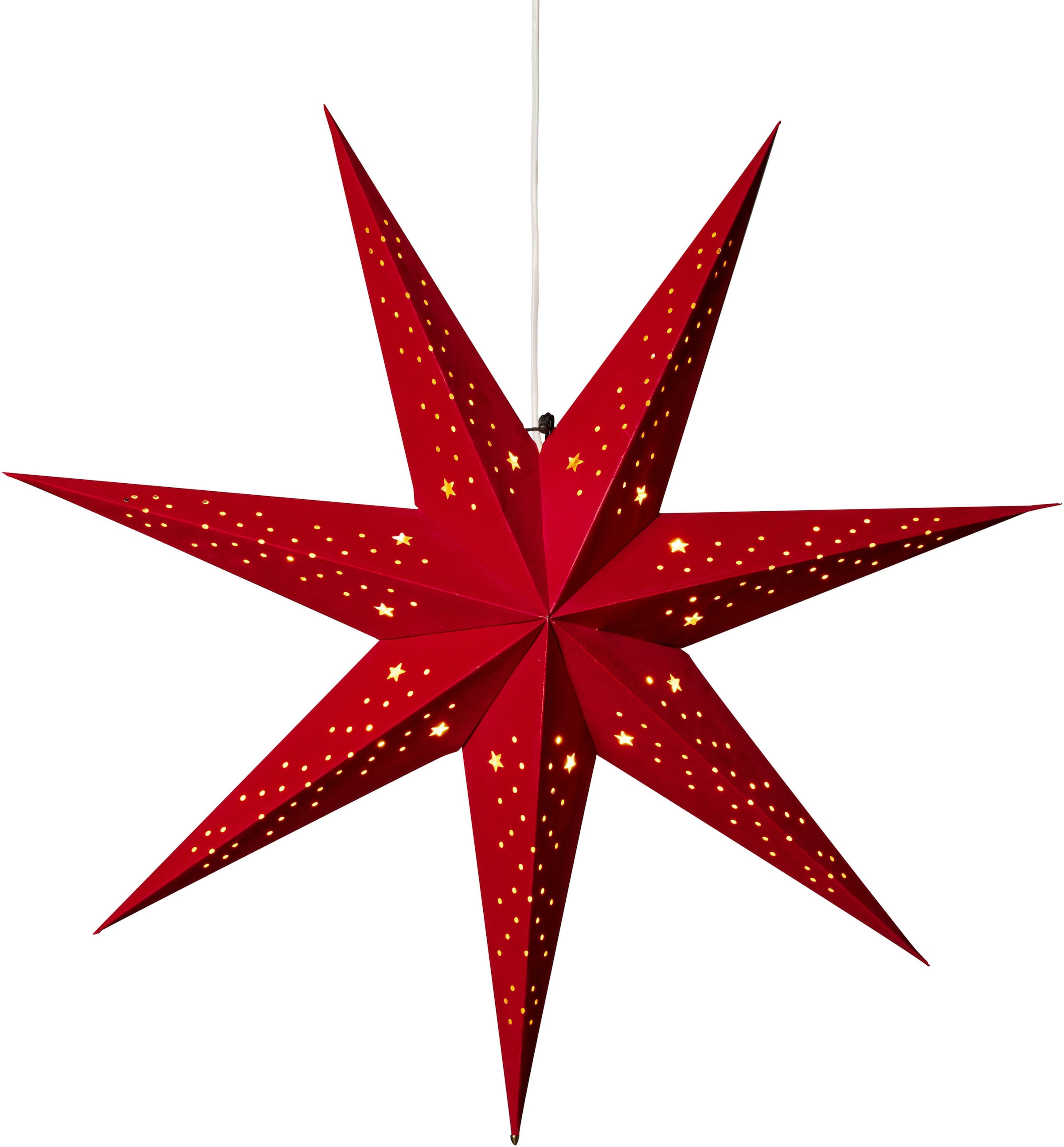 KONSTSMIDE Dekostern »Weihnachtsstern, Weihnachtsdeko rot«, (1 St.), Papierstern, LED Stern mit rotem Samt, perforiert, 7 Zacken