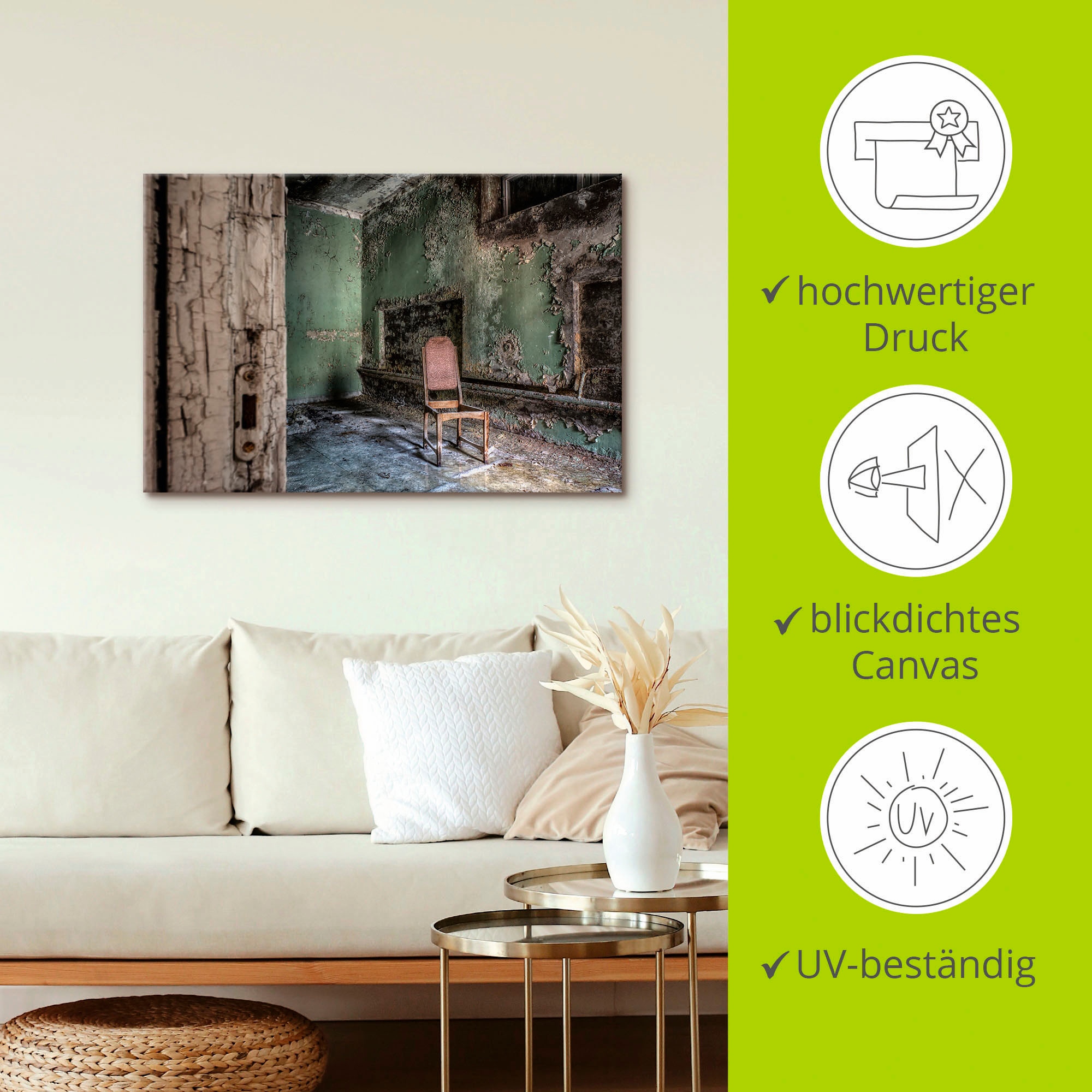 Artland Leinwandbild »Lost Place - einsamer Stuhl« Fenster & Türen 1 Stk. tlg. auf Holzrahmen gespannt