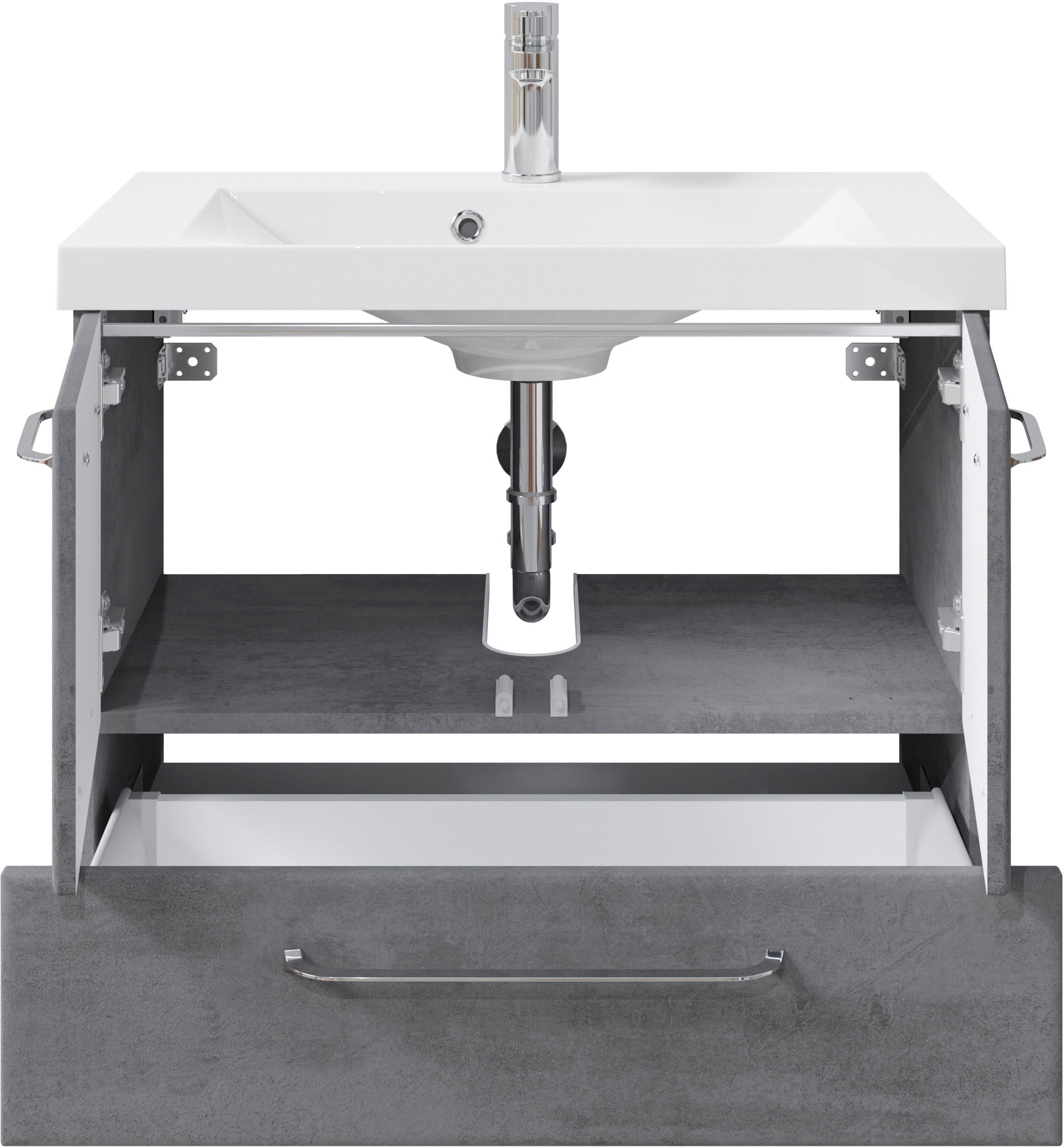 Saphir Badmöbel-Set »Quickset 945 Mineralmarmor-Waschtisch mit Unterschrank, 74 cm breit« 1 Stk. tlg.