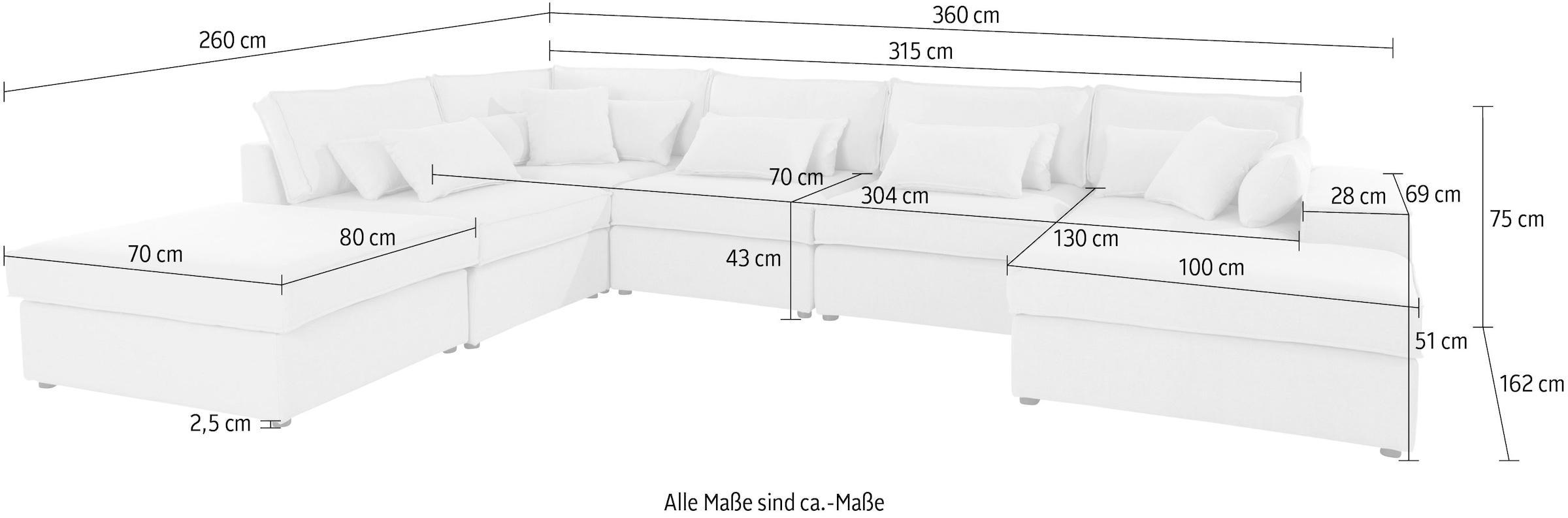 OTTO home Wohnlandschaft »Florid U-Form« 6 Teile, bestehend aus Modulen, viele Bezugsqualitäten, auch in Cord