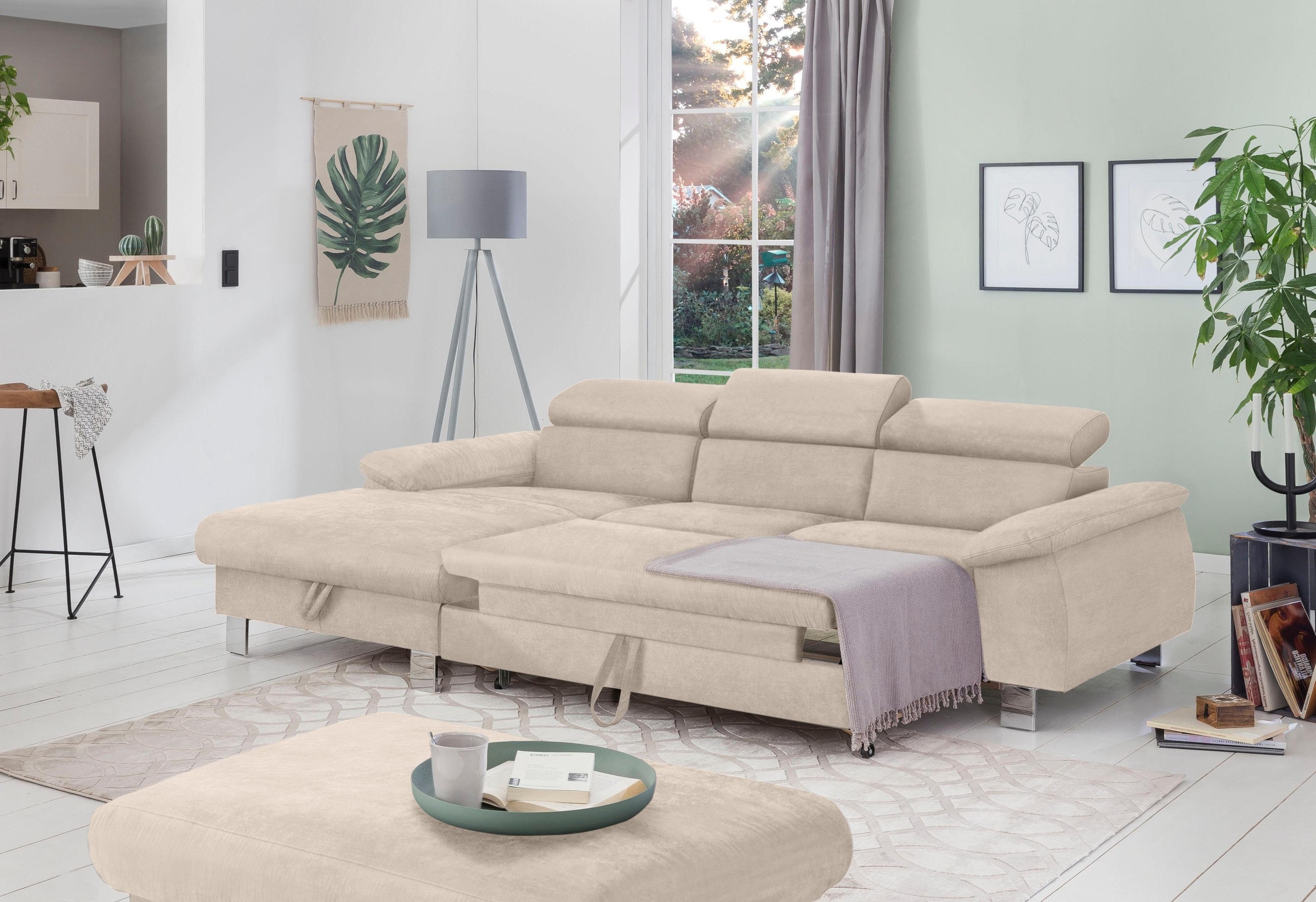 COTTA Ecksofa Komaris, Ecksofa, wahlweise mit RGB-LED-Beleuchtung und Bettfunktion/Bettkasten