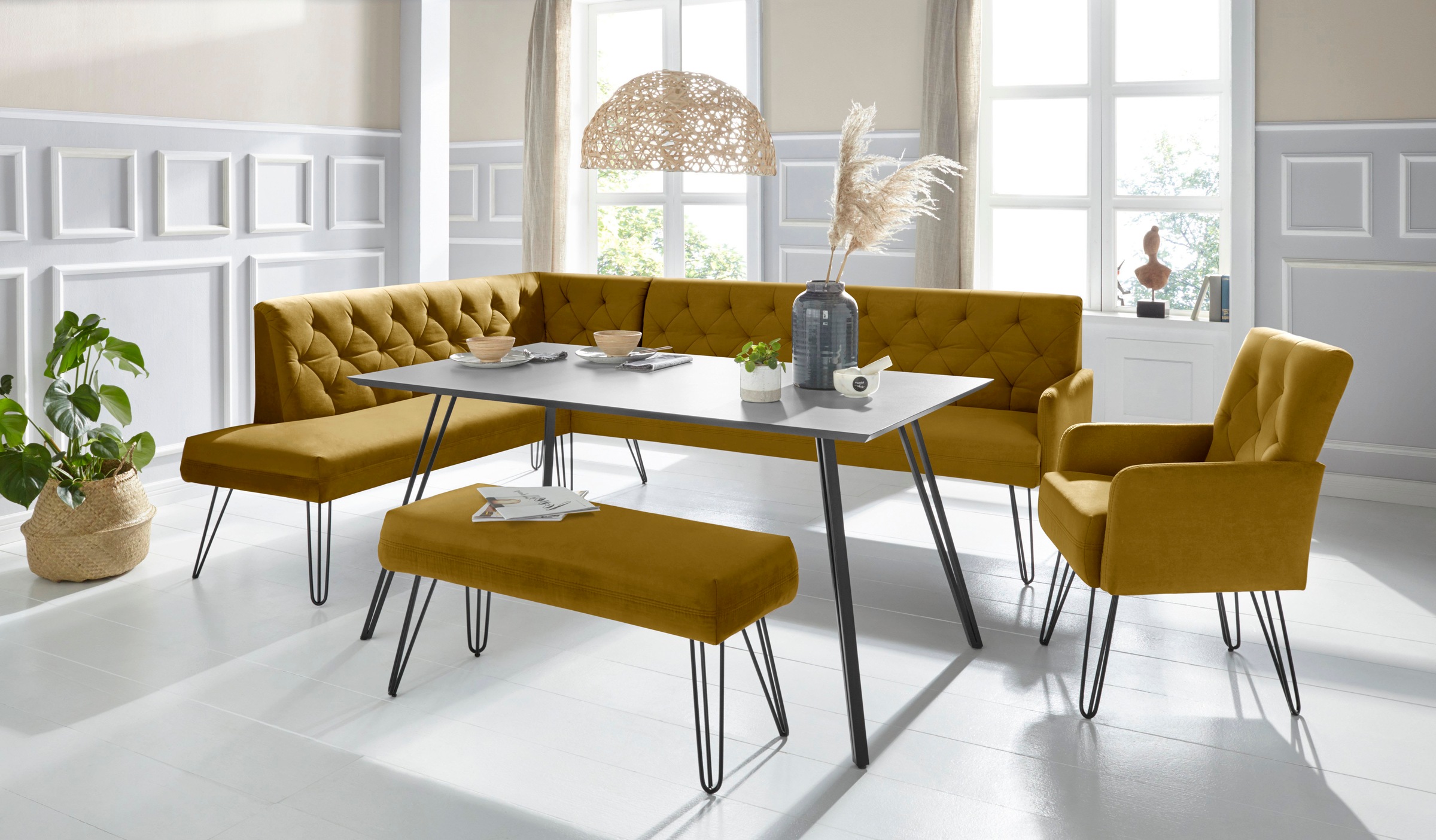 exxpo - sofa fashion Eckbank »Doppio, Chesterfield Optik, komfortabel und bequem, hohe Designfüße« Frei im Raum stellbar