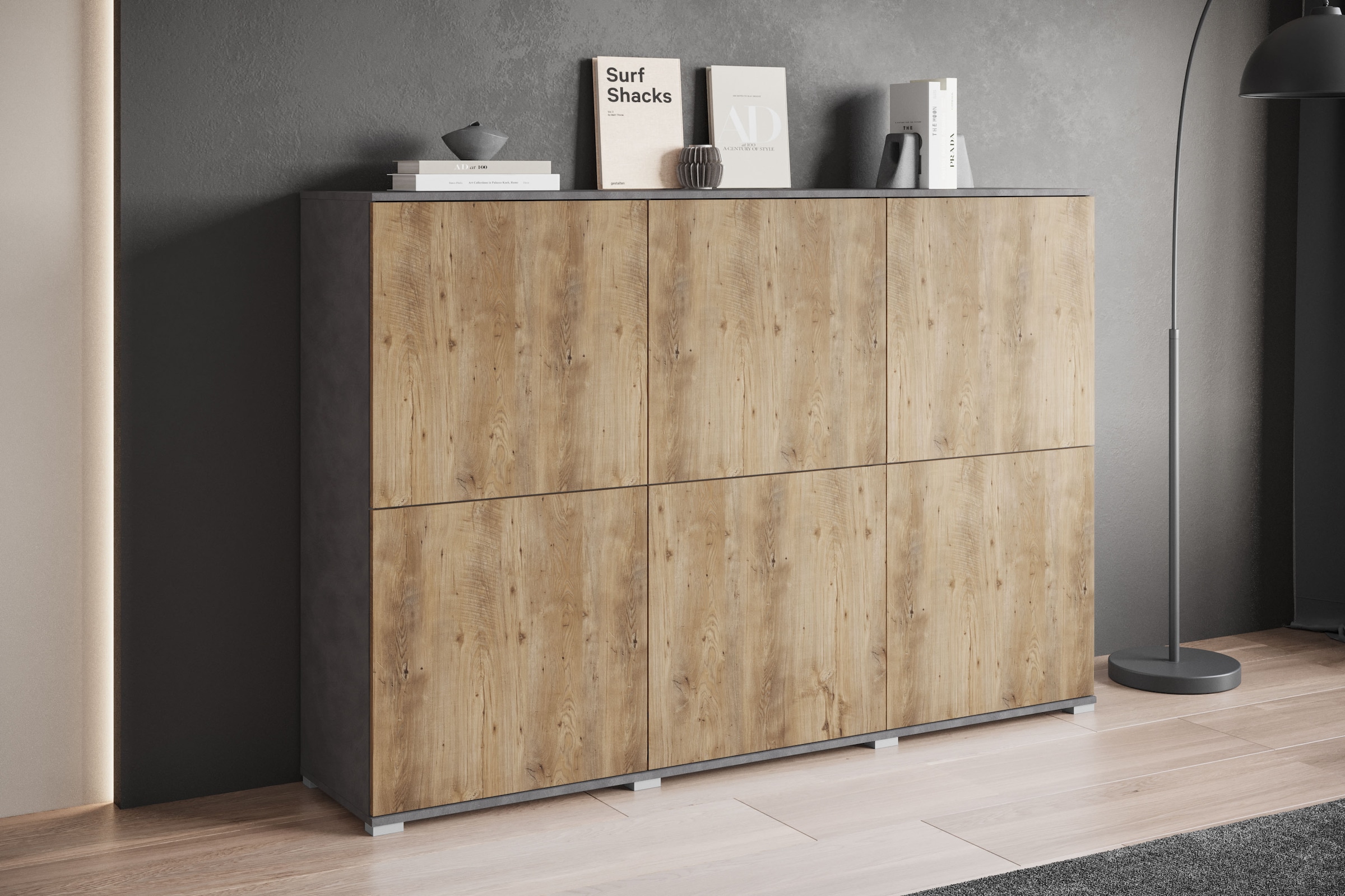 OTTO home Highboard »Kenia, moderne grifflose Hochkommode mit 6 Türen, Breite 180 cm« 1 Stk. tlg. Push-to-Open-Fronten, höhenverstellbaren Einlegeböden