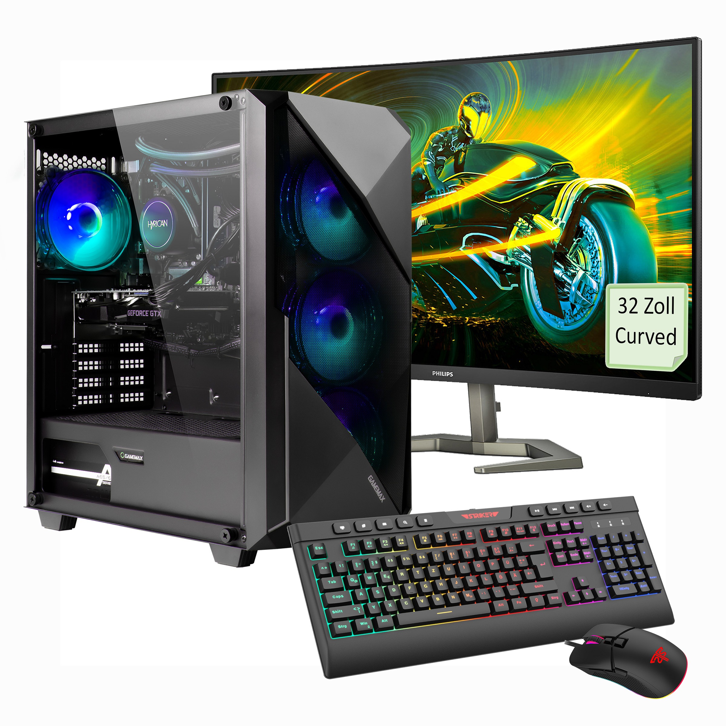 Hyrican Gaming-PC-Komplettsystem »Striker SET2465«, (Gen4 SSD, DDR5-RAM), Windows 11,inklusive 32 Curved Monitor Philips 32M1C5500VL