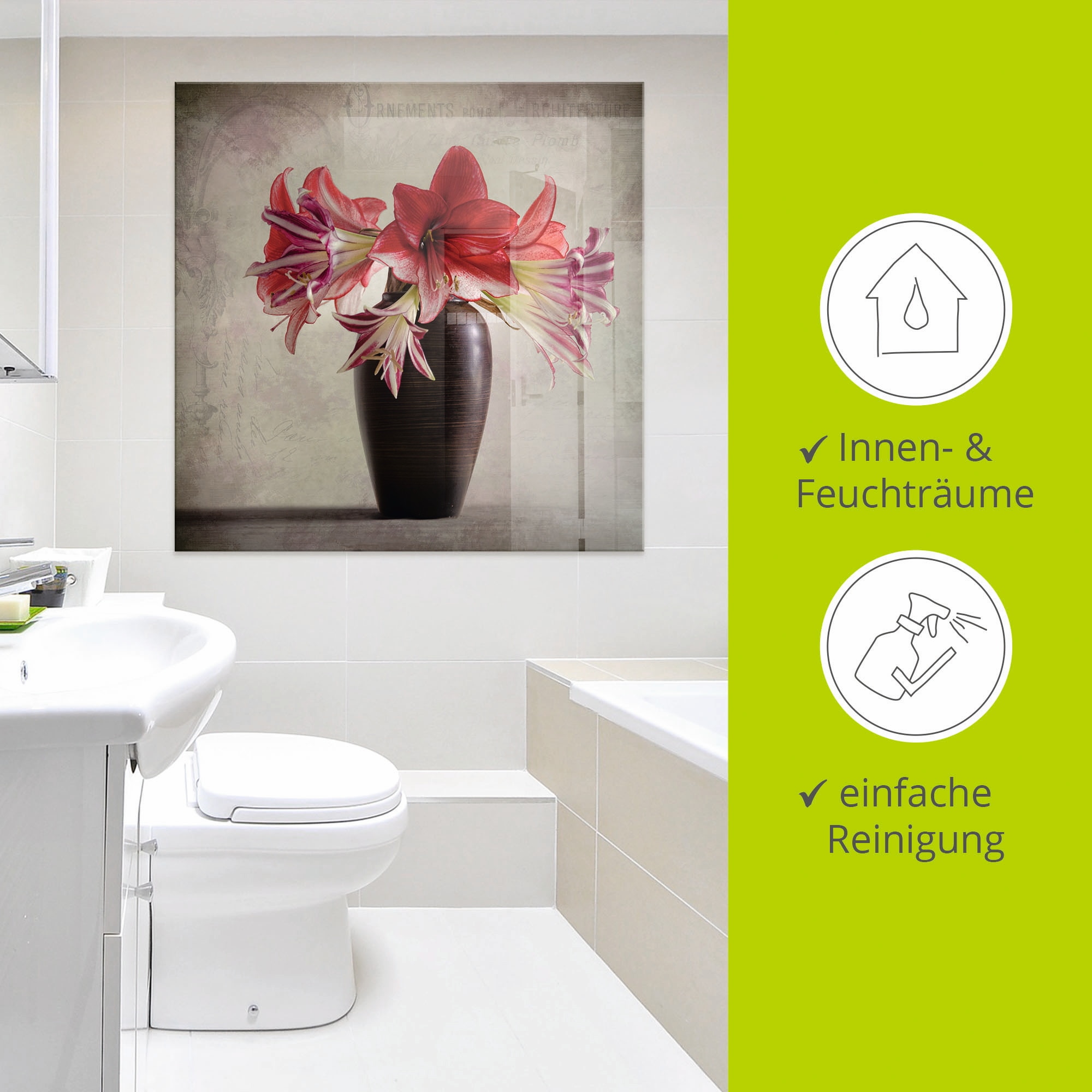 Artland Glasbild »Amaryllis Vintage II«, Blumen, (1 St.), in verschiedenen Größen