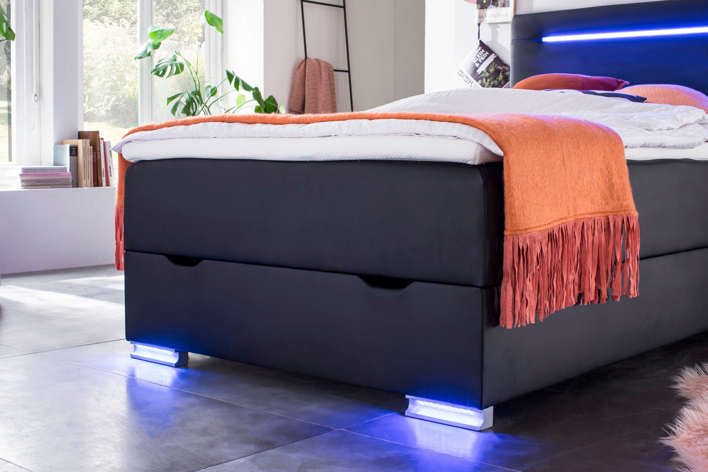 meise.möbel Boxspringbett »Las Vegas«, Füße und Kopfteil mit LED-Beleuchtung, mit Bettkasten und Topper