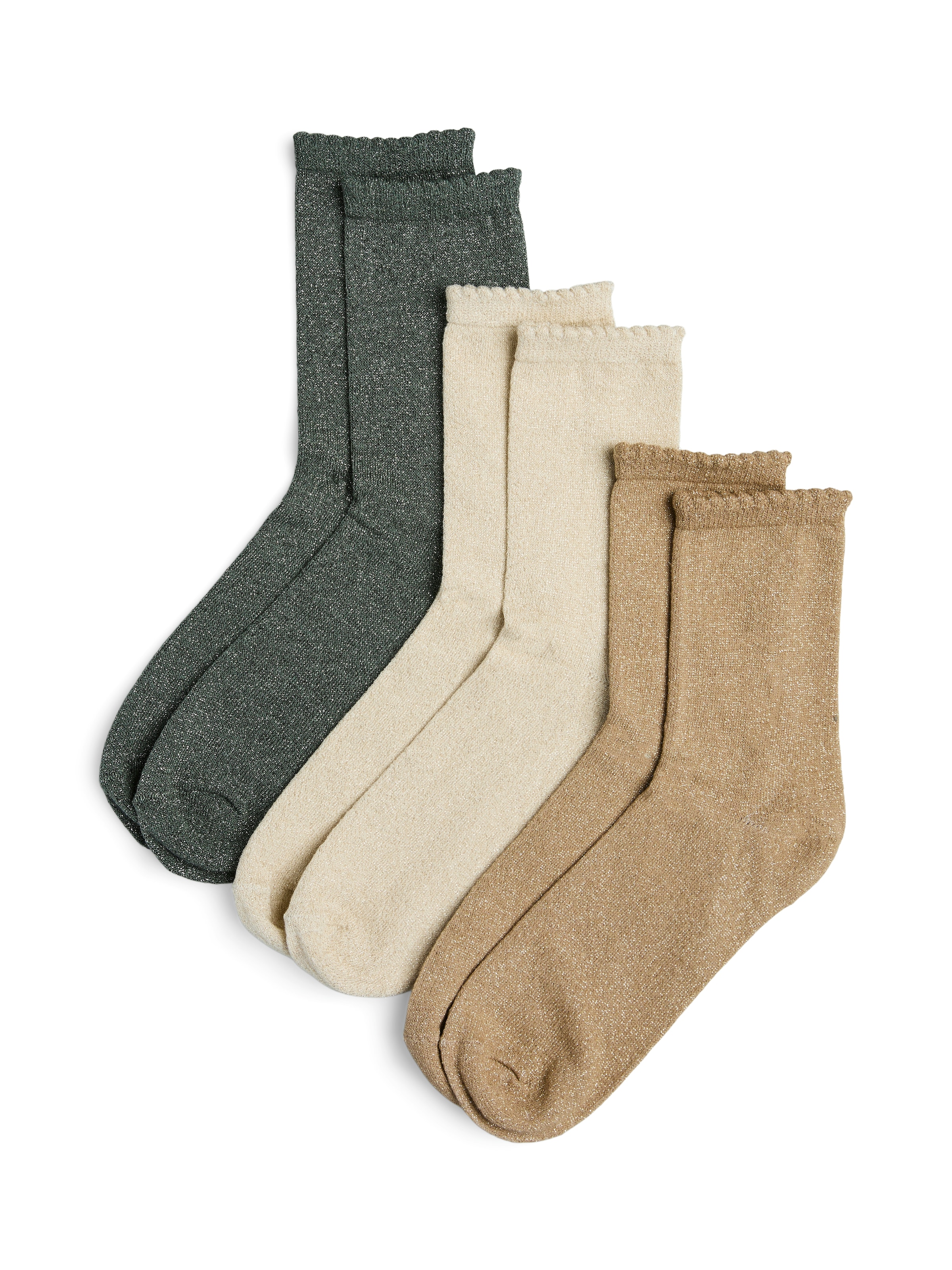 pieces Socken »PCSEBBY GLITTER LONG 3-PACK SOCKS NOOS«, (Set, 3 Paar), mit gerippten Bündchen und Muschelsaum
