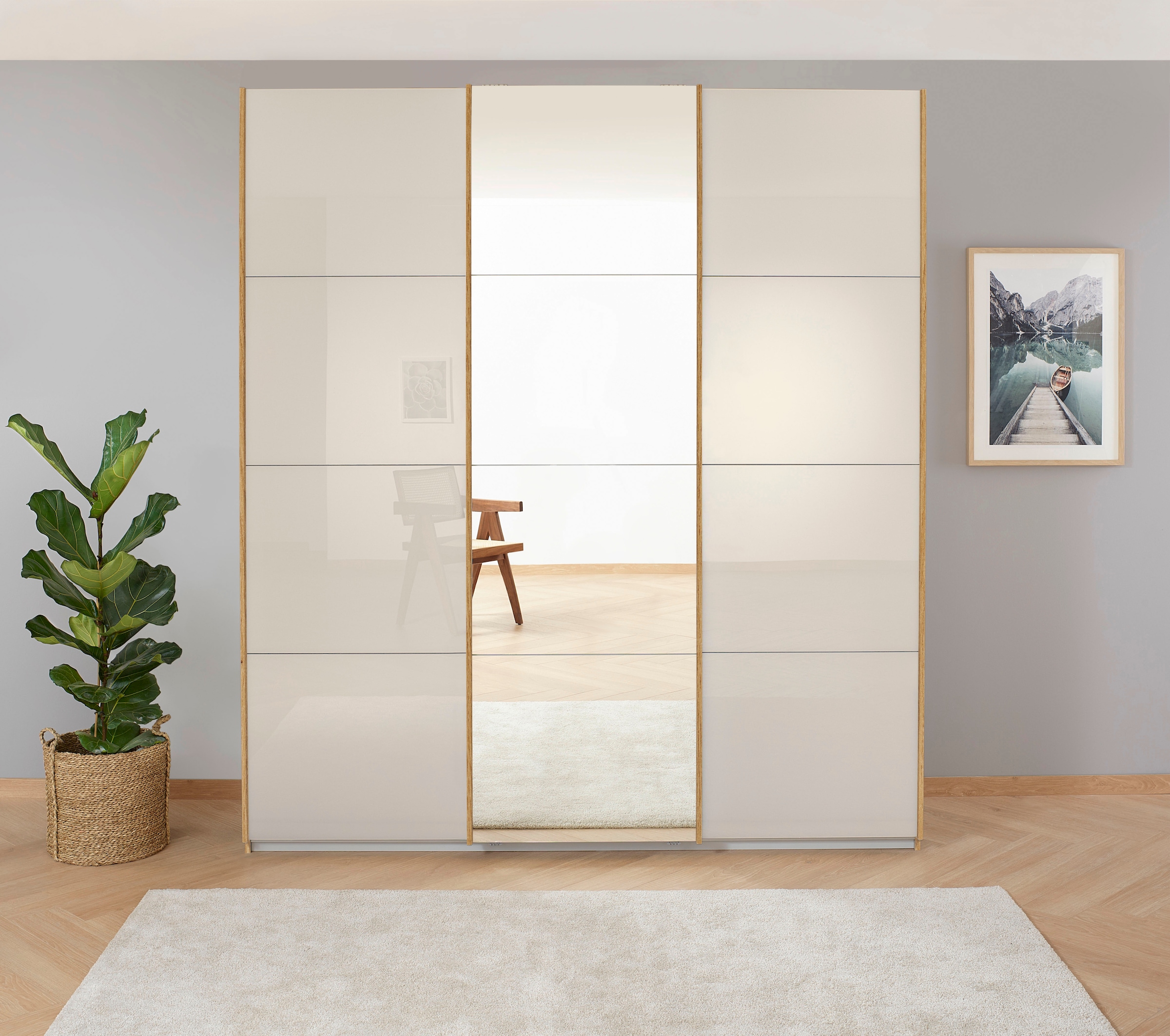 rauch Schwebetürenschrank »Kleiderschrank Schrank Garderobe KOLUNA mit Glastüren und Spiegel« 3 Ausstattungen BASIC/CLASSIC/PREMIUM (inkl. SOFT-CLOSE-FUNKTION),  Breiten 203/271/315/360 cm Höhen 210/229 cm MADE IN GERMANY