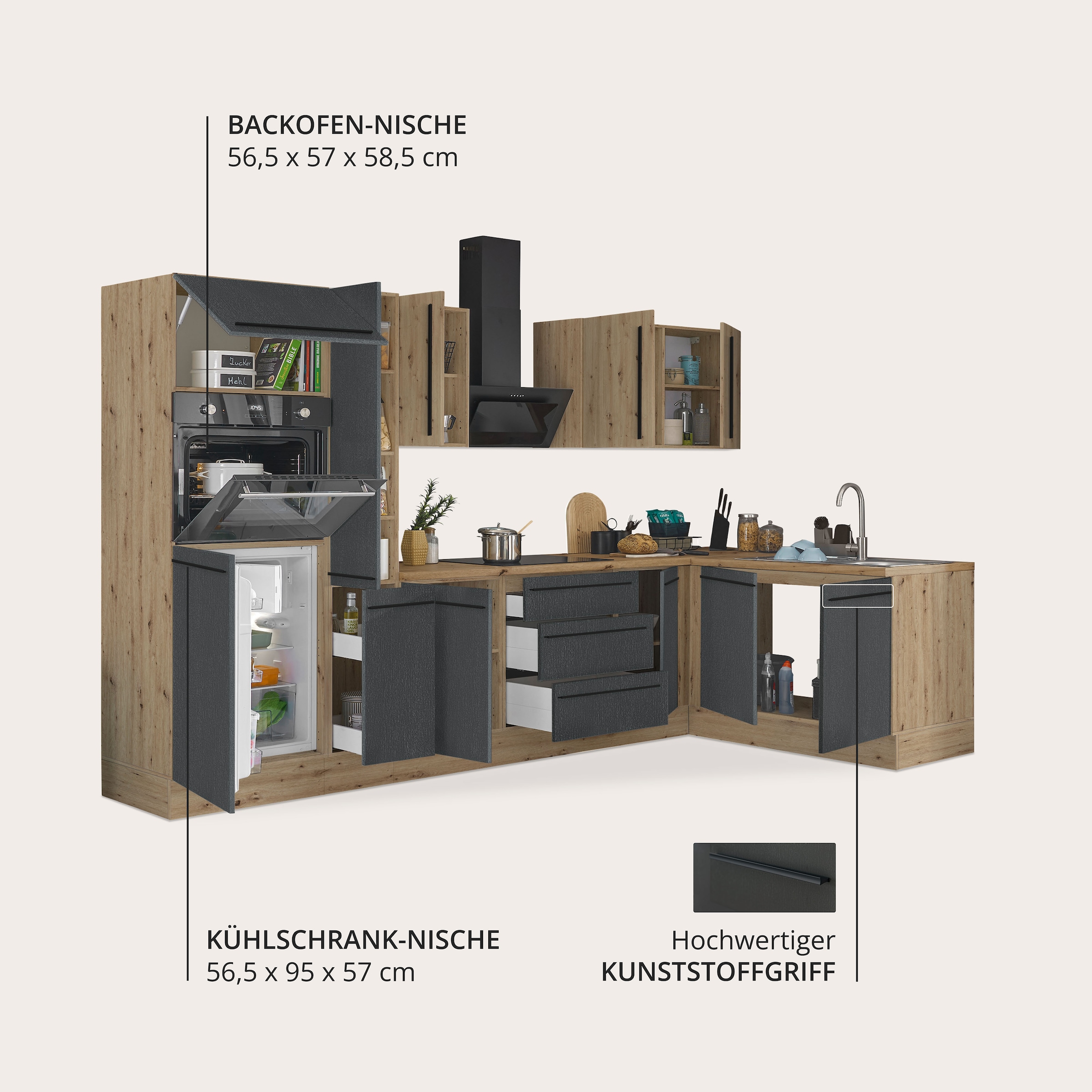 KOCHSTATION Winkelküche »Florida, Stellbreite 300x165 cm« wahlweise mit E-Geräten, mit Softclose für Türen und Schubkästen