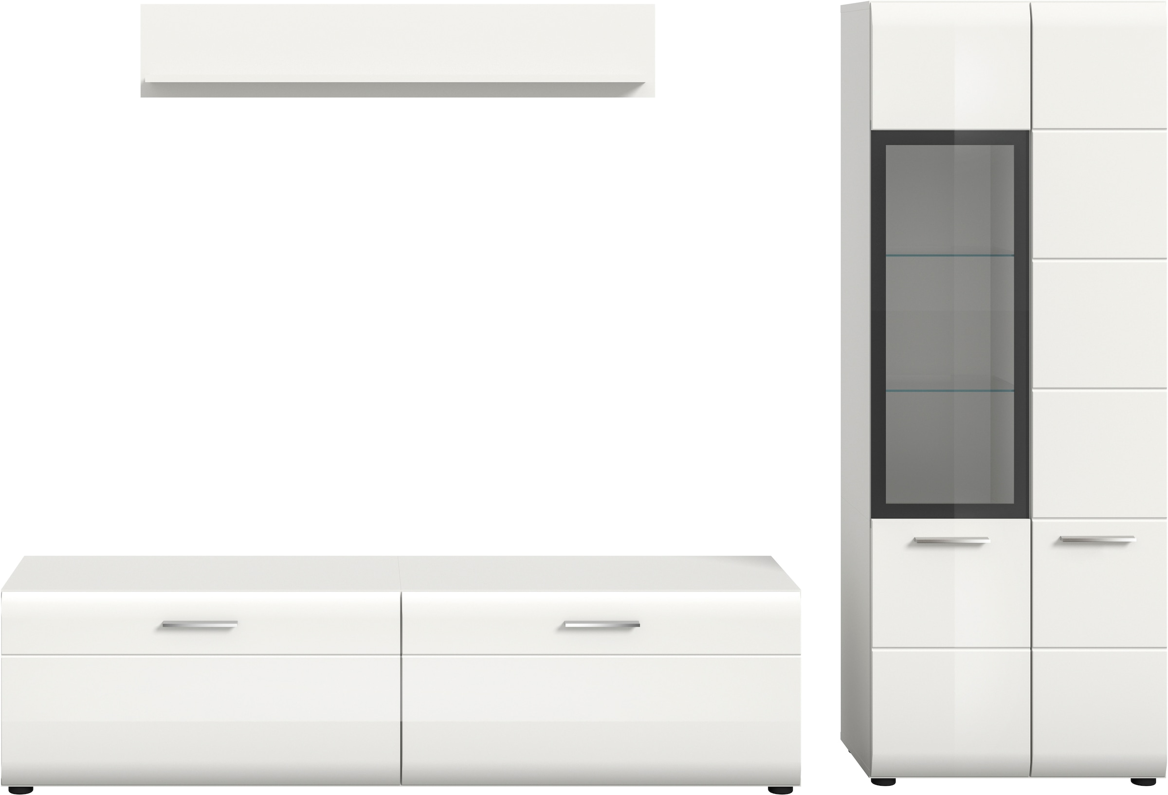 INOSIGN Wohnwand »FLORENZ, 3-teilige Wohn-Kombination, hochwertige MDF-Front« Set, Set, best. aus: 1 Vitrine, 1 Lowboard, 1 Wandboard, 3 Stk. tlg.