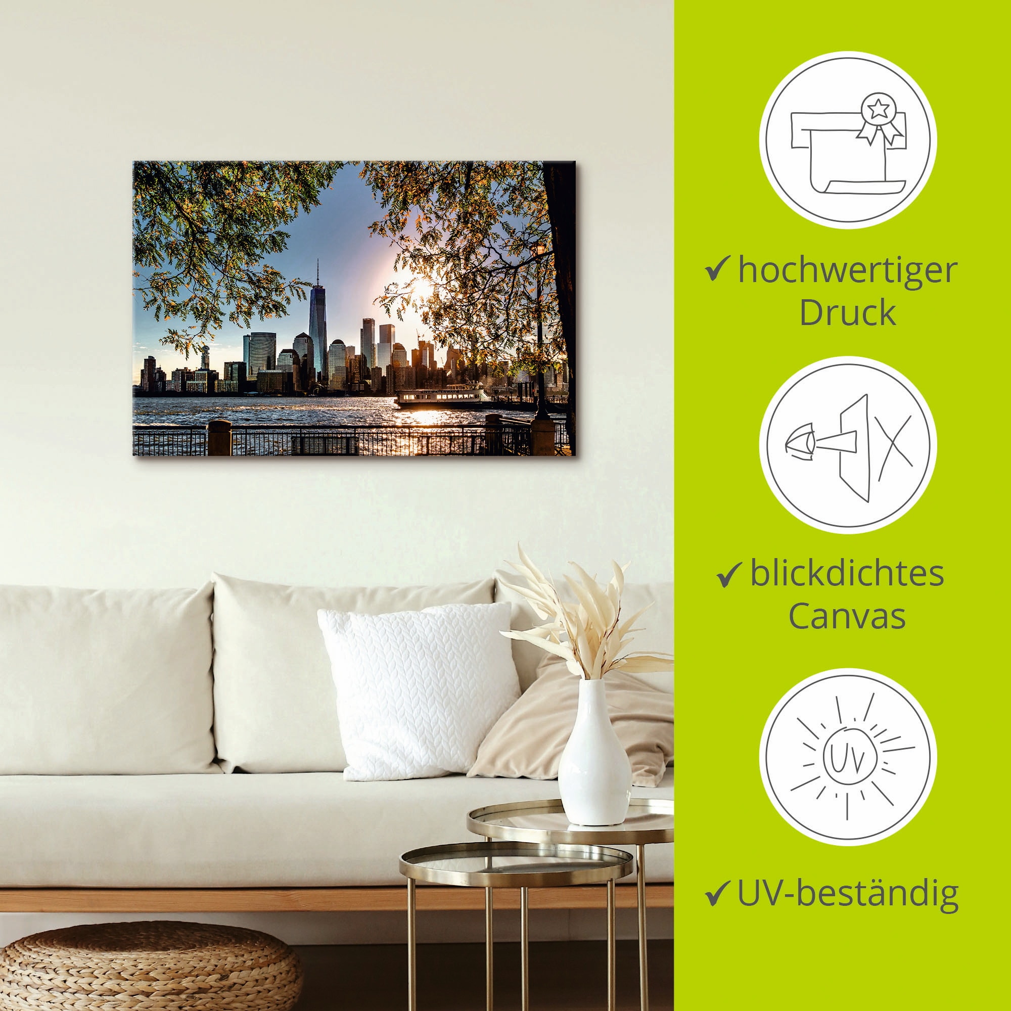 Artland Wandbild »Sonnenaufgang über New York«, Amerika, (1 St.), als Alubild, Outdoorbild, Leinwandbild, Poster, Wandaufkleber