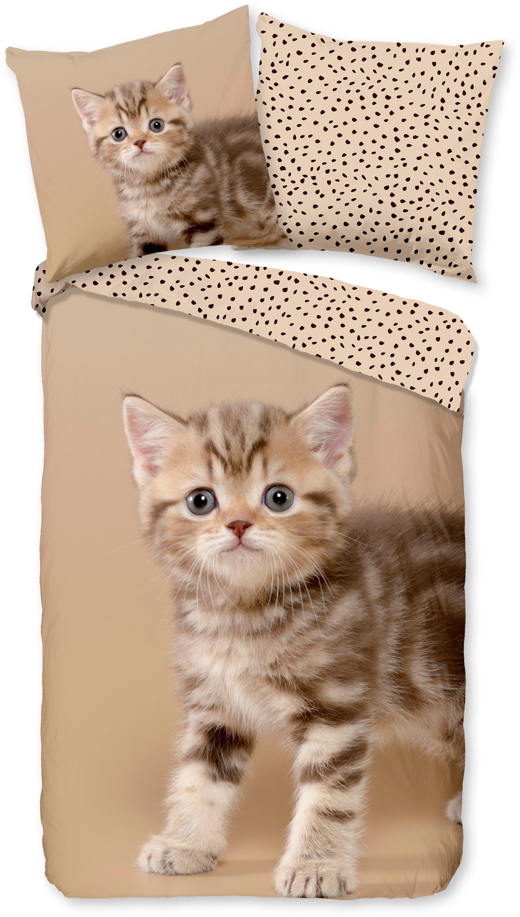 Kinderbettwäsche »Stripe kitty«, Biber, 135x200, Warm, Weich, Wendeoptik,...