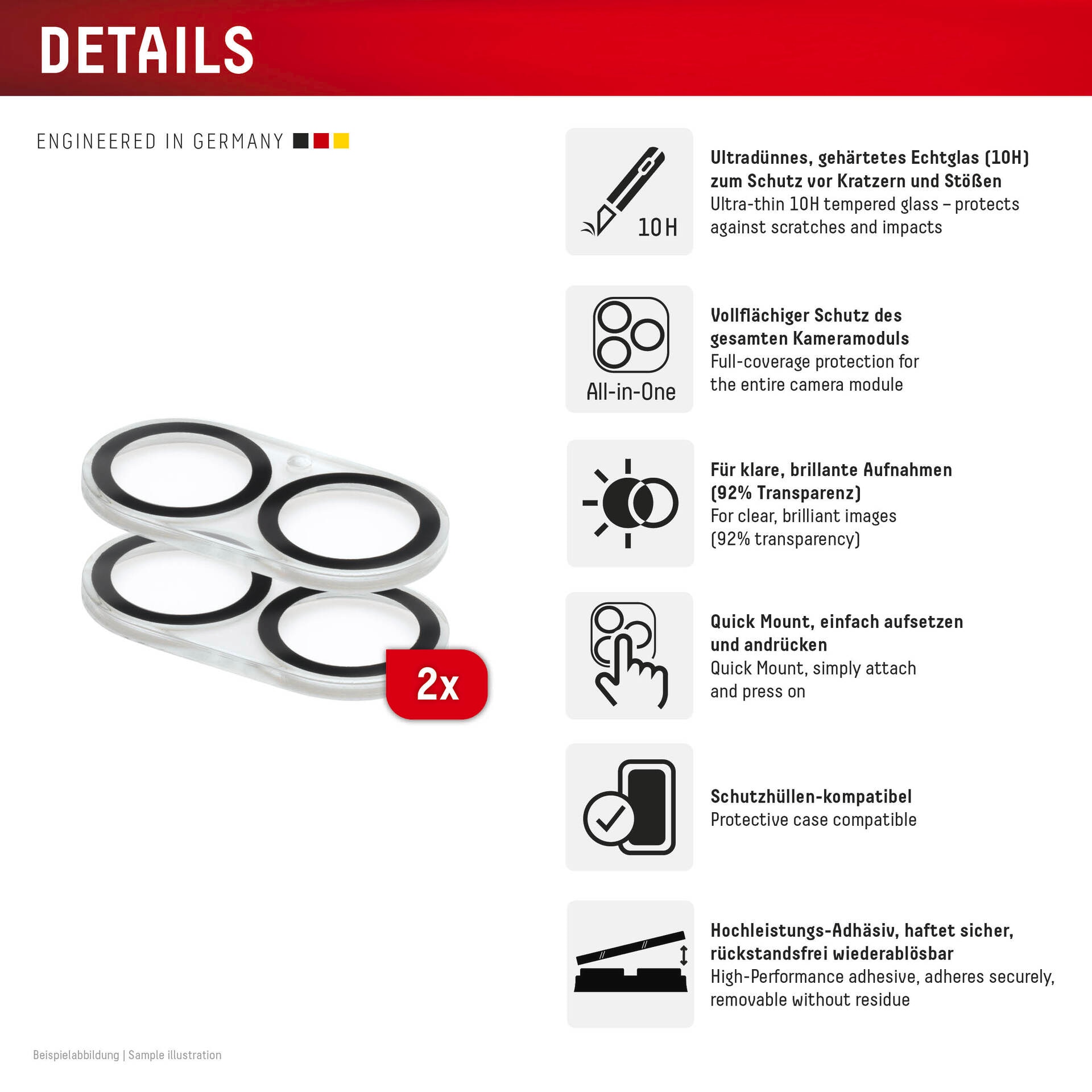Displex Kameraschutzglas »Camera Lens Glass All-In-One Protector Full Cover«, für Apple iPhone 16-Apple iPhone 16 Plus, (Packung, 2x All-In-One Glas), Objektivschutz, Kameraschutz, kratz- & stoßfest
