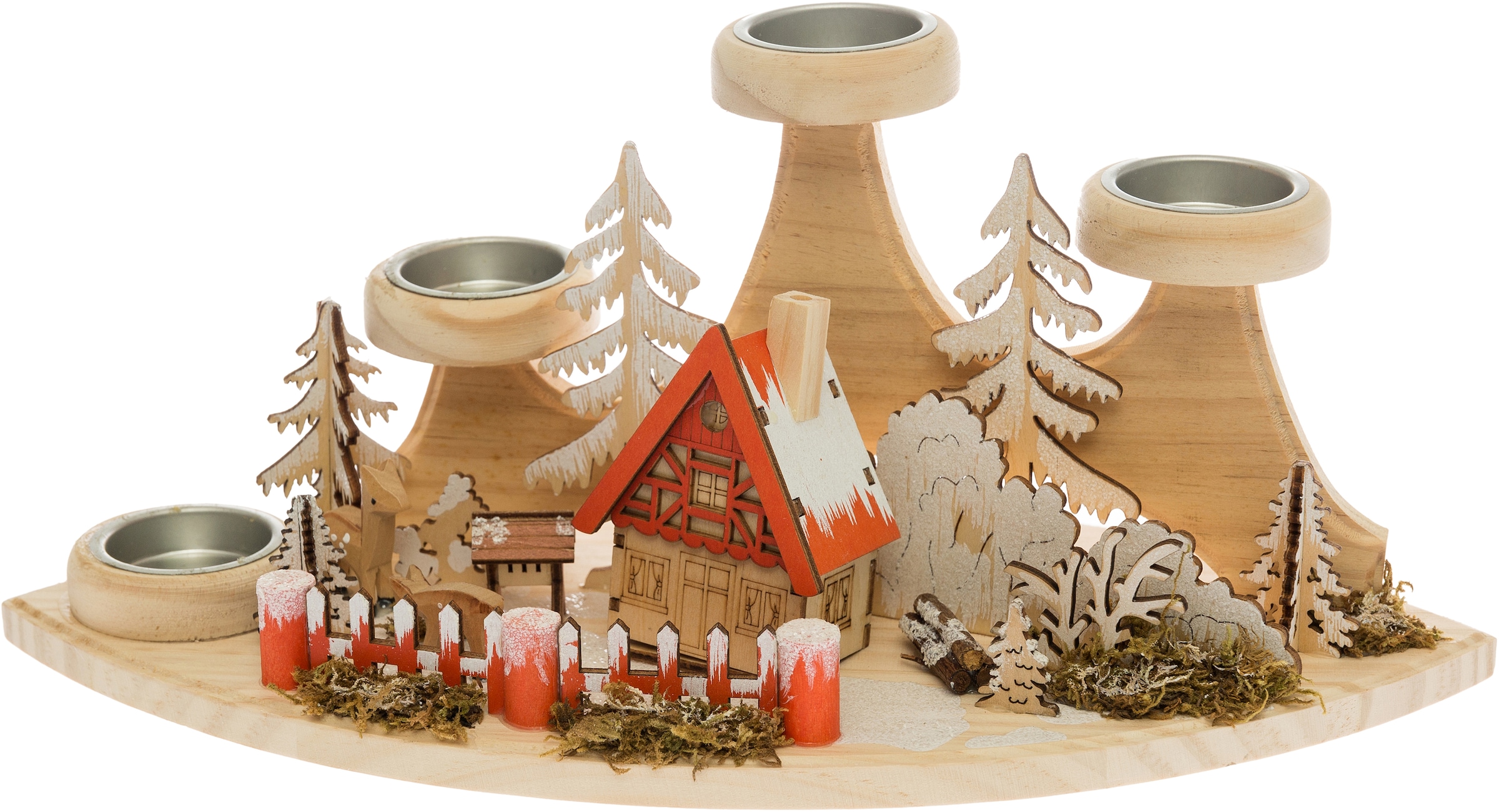 Teelichthalter »Weihnachtsdeko«, (1 St.), Winterlandschaft aus Holz
