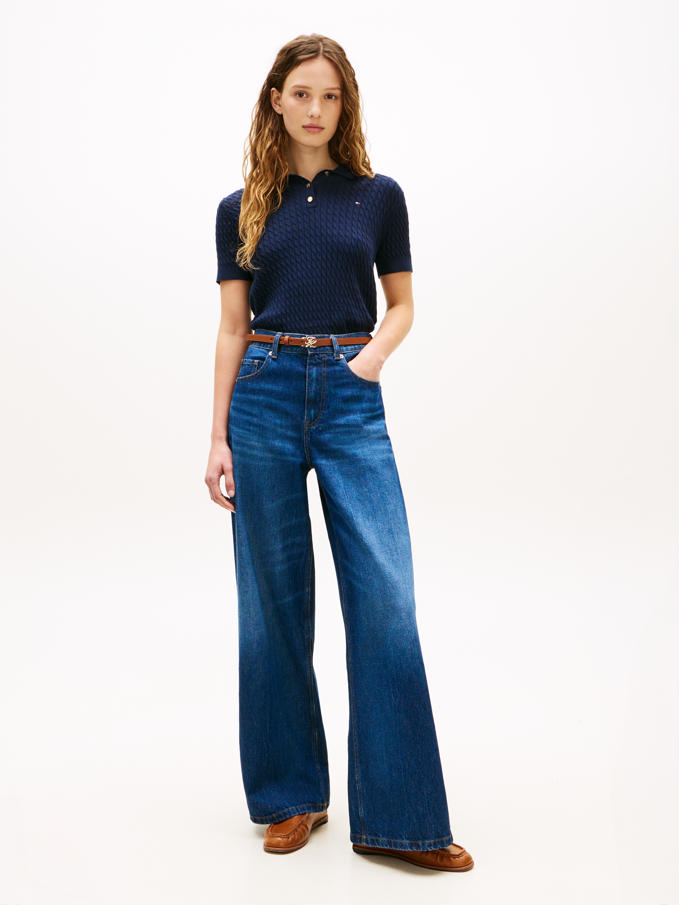 Tommy Hilfiger Poloshirt »CO CABLE POLO-NK SS SWEATER« mit Zopfmuster, Regular Fit