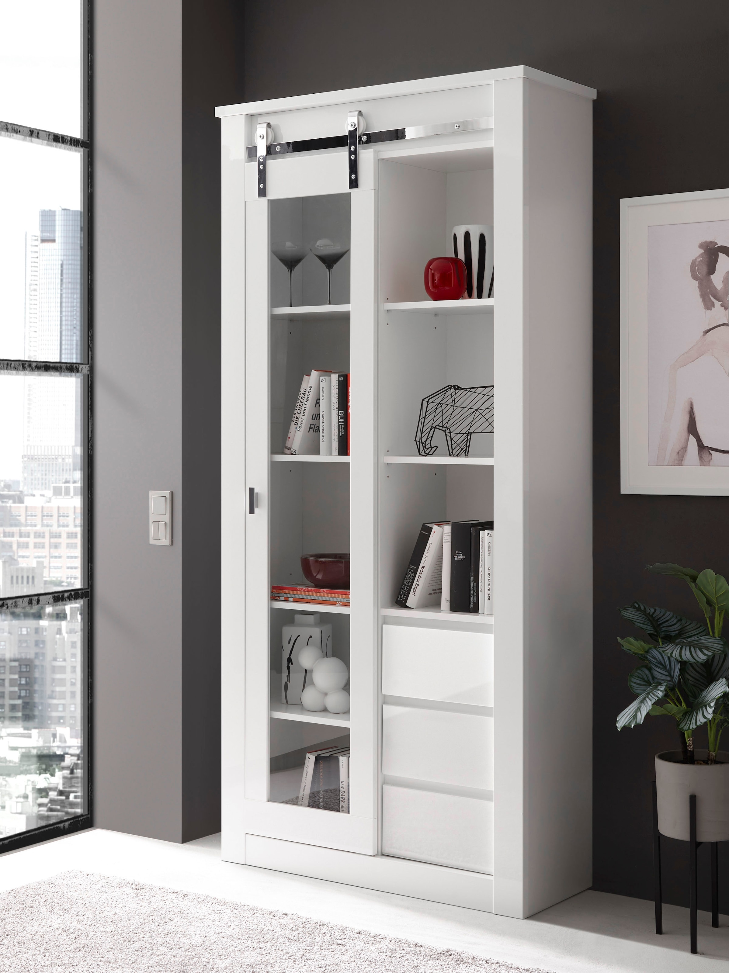 Home affaire Vitrine »Daytona, moderner Hochschrank, Glasvitrine in Weiß Hochglanz«