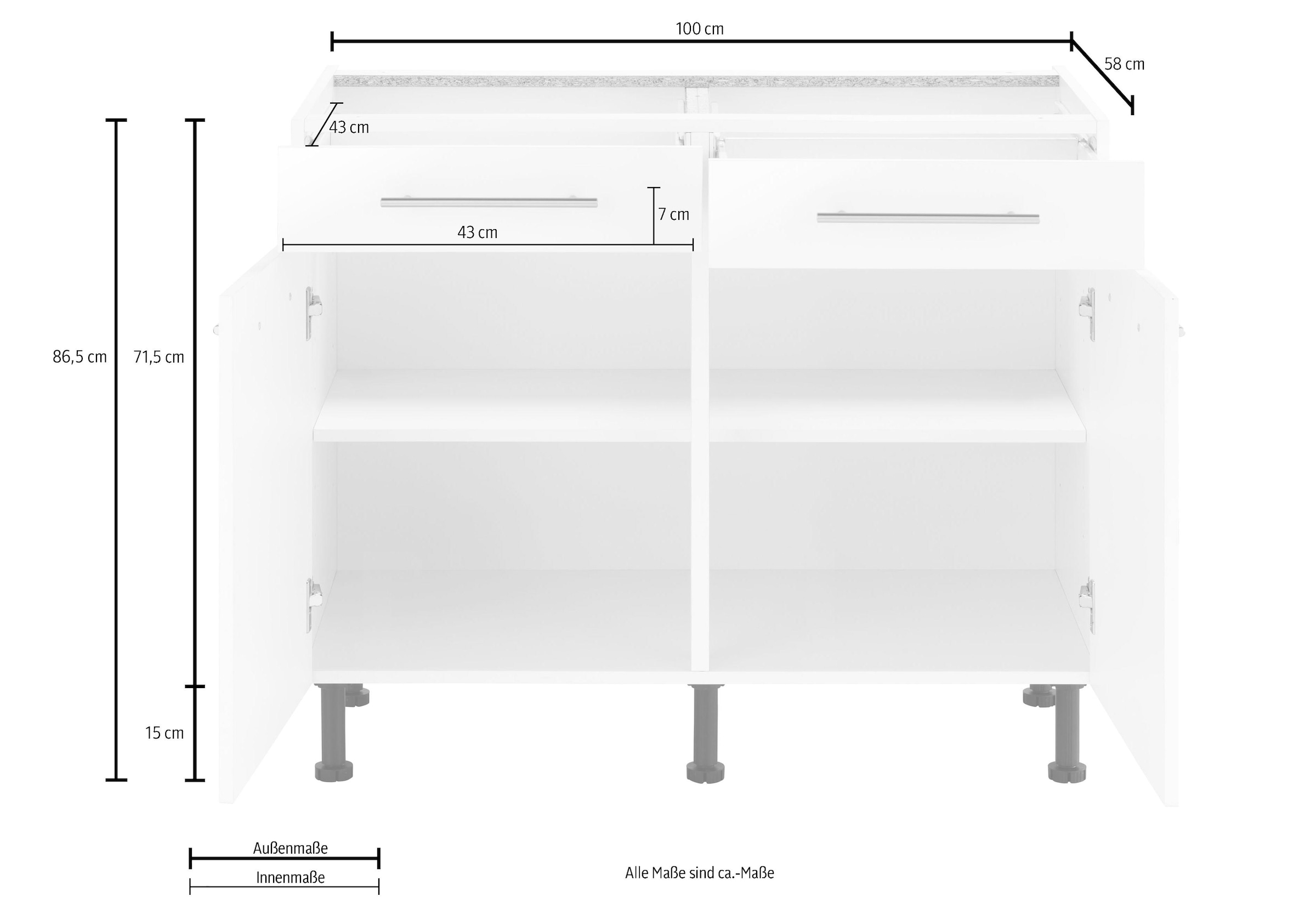 wiho Küchen Unterschrank »Ela«, Breite 100 cm, höhenverstellbare Füße