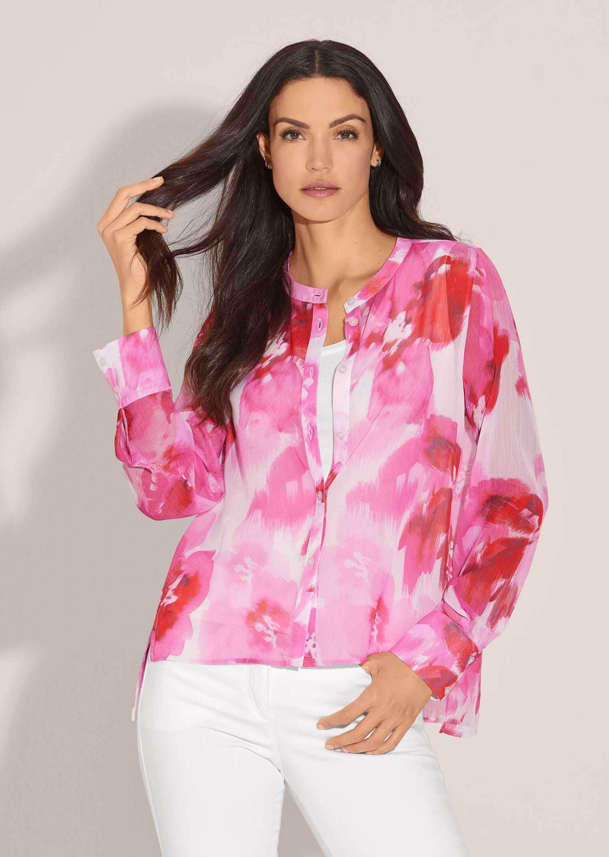 MADELEINE Langarmbluse »Bluse Rundhals-Bluse mit Unikat-Print«