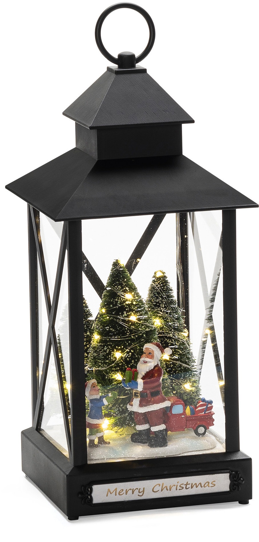 Konstsmide LED Laterne »Weihnachtsmann mit Kind und Weihnachtsbaum in schwarz, Größe Höhe: 32 cm